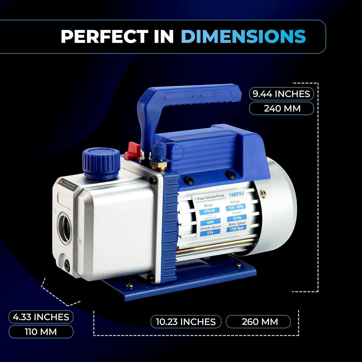 Bomba de vacío Hiatsu VPH 4 CFM 1/4 HP para AC