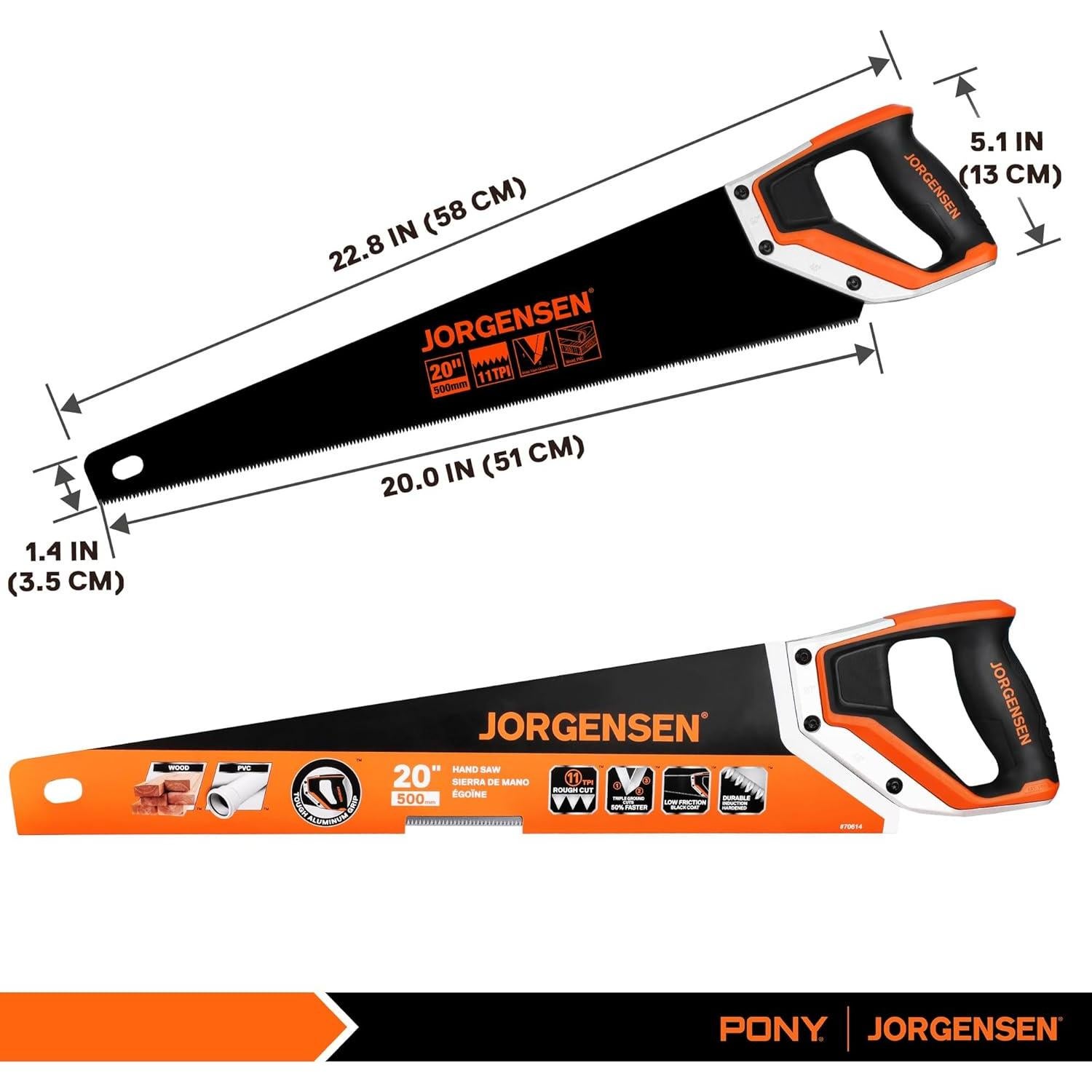 Sierra de Mano JORGENSEN 50.8 cm 11 TPI Mango Ergonómico