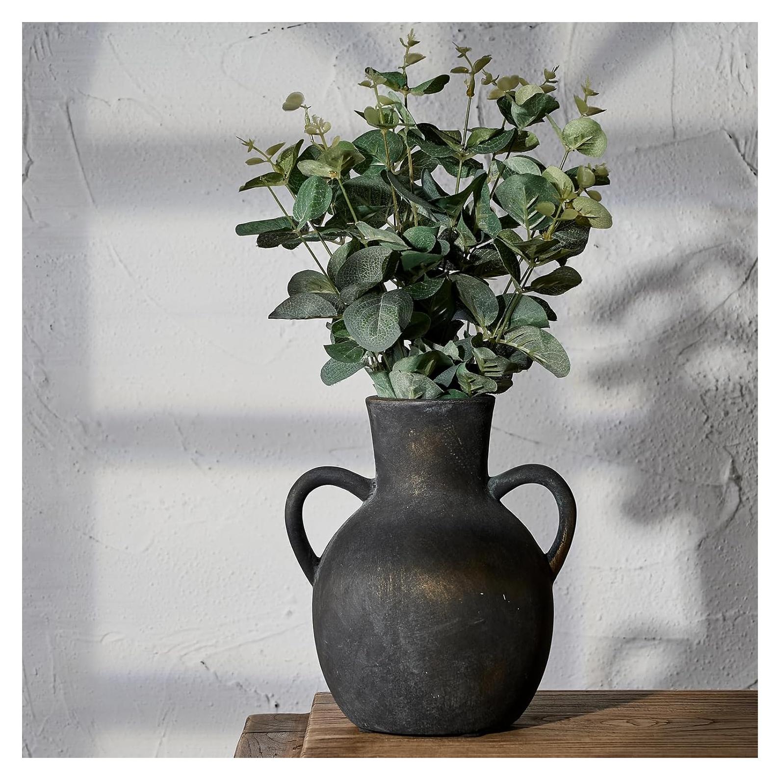 Jarrón de Cerámica Rústico SIDUCAL 18.5 cm 2 Asas Decorativo