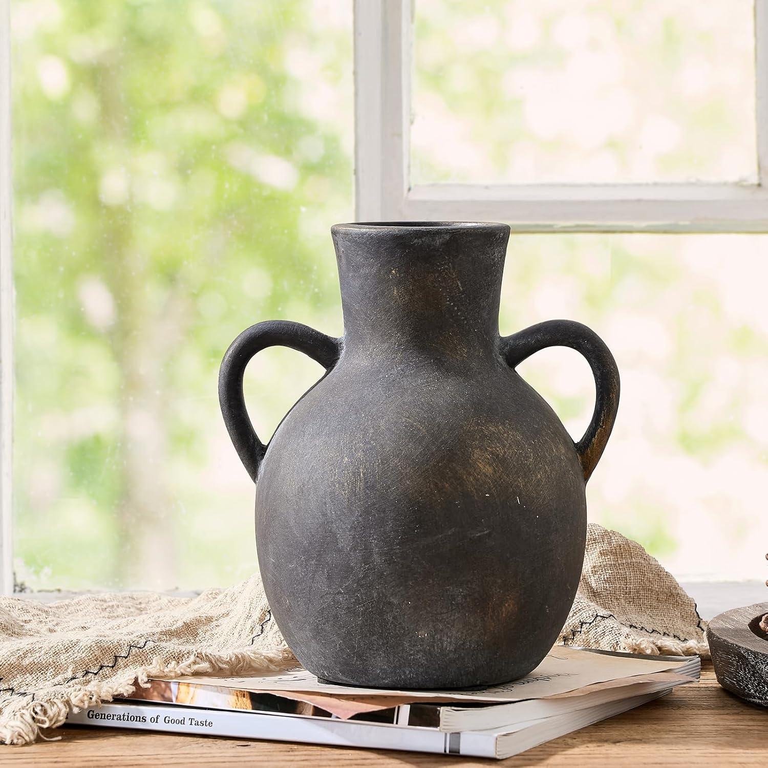 Jarrón de Cerámica Rústico SIDUCAL 18.5 cm 2 Asas Decorativo