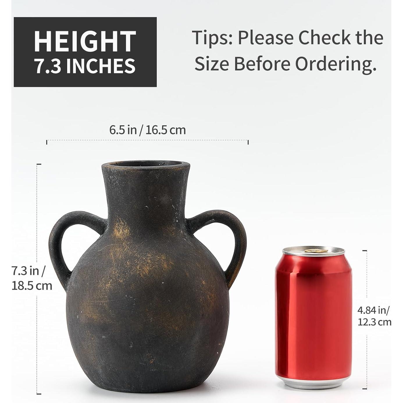 Jarrón de Cerámica Rústico SIDUCAL 18.5 cm 2 Asas Decorativo