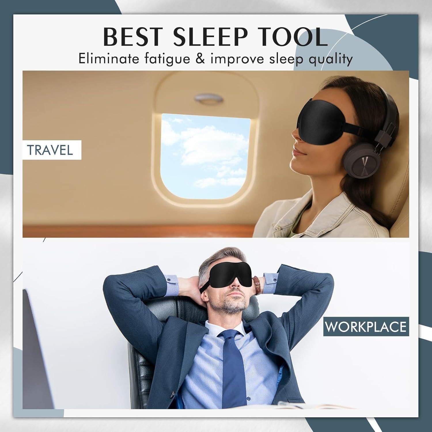 Bonuci 12 Máscaras de Sueño 3D Antifaz Negro Ajustable