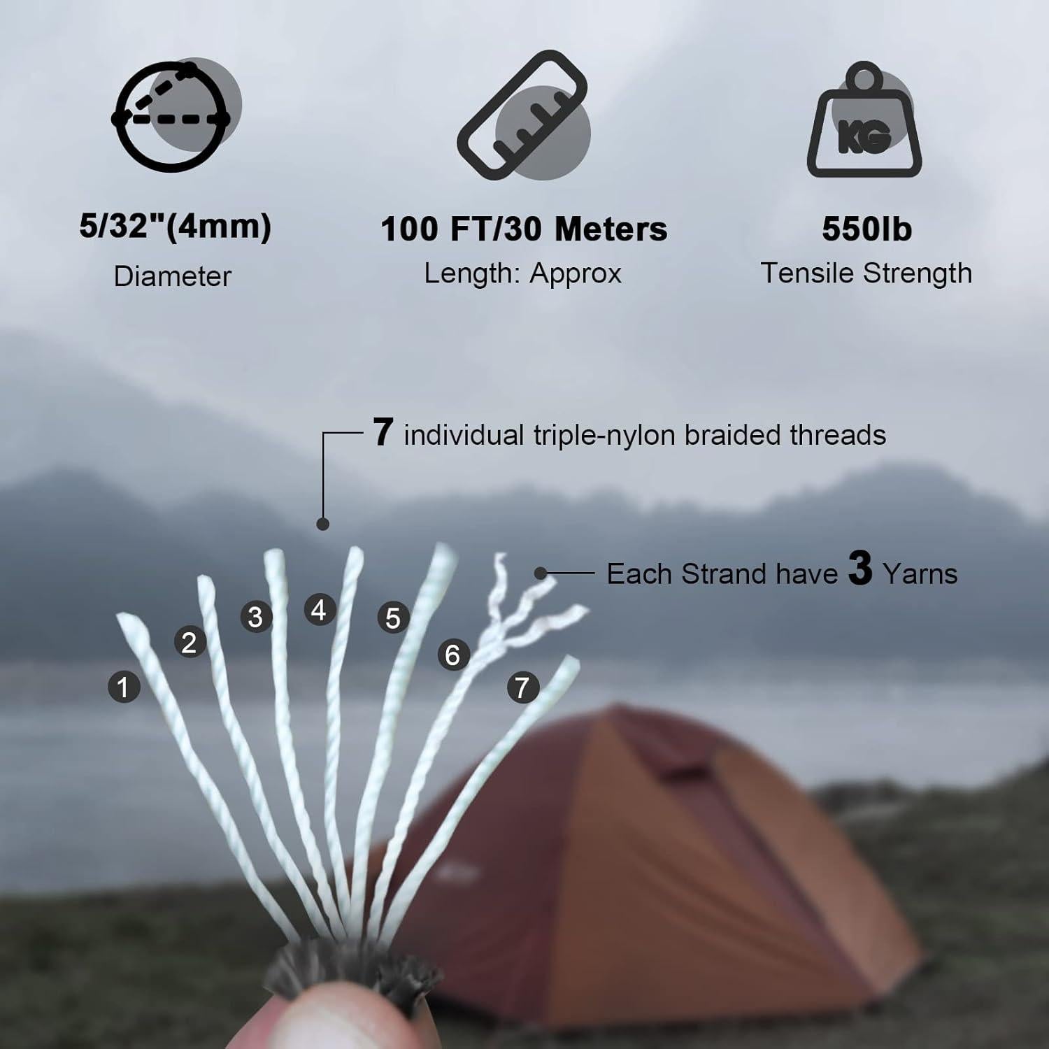Cuerda Paracord WILDAIR 30m 250kg Verde Militar Alta Resistencia