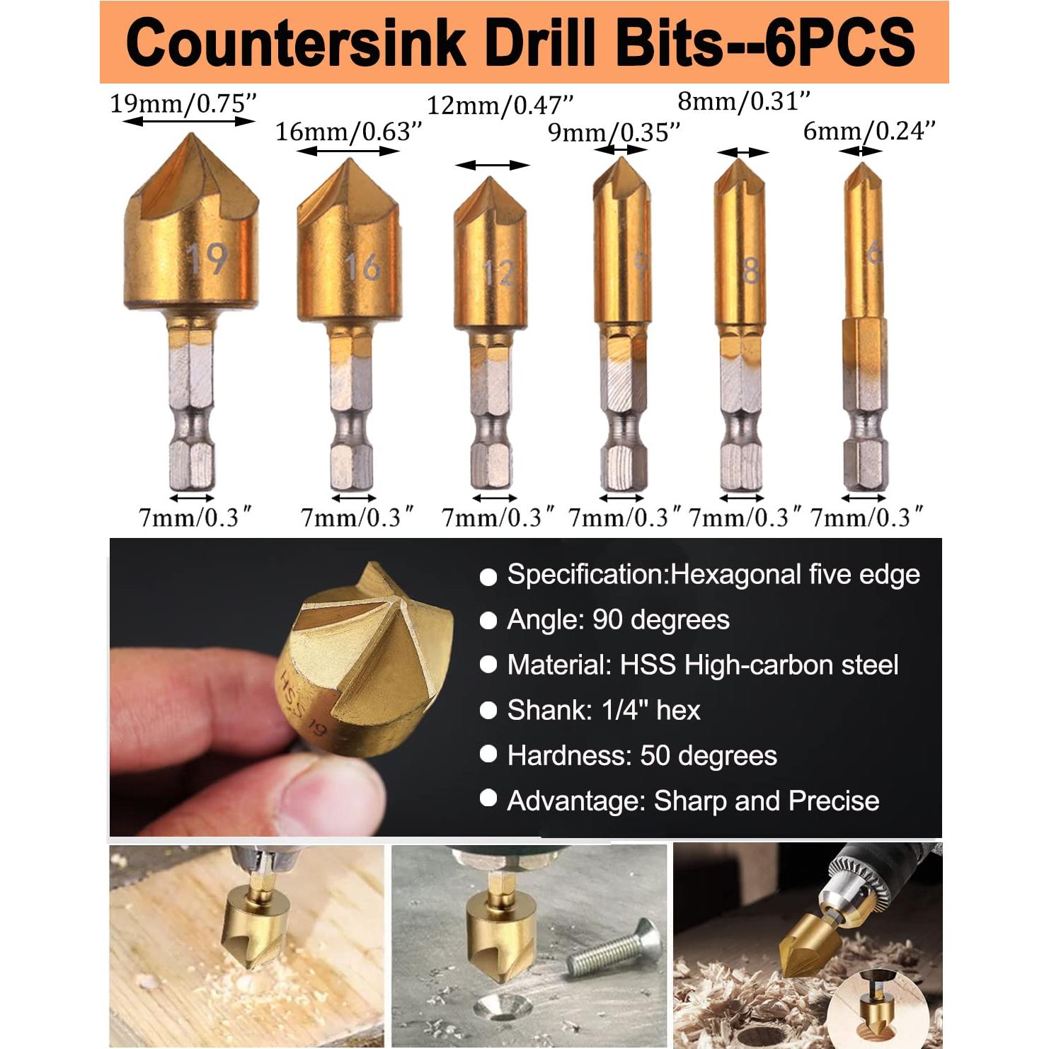 Juego de Brocas de Avellanado 16 Piezas WENHUALI con Estuche