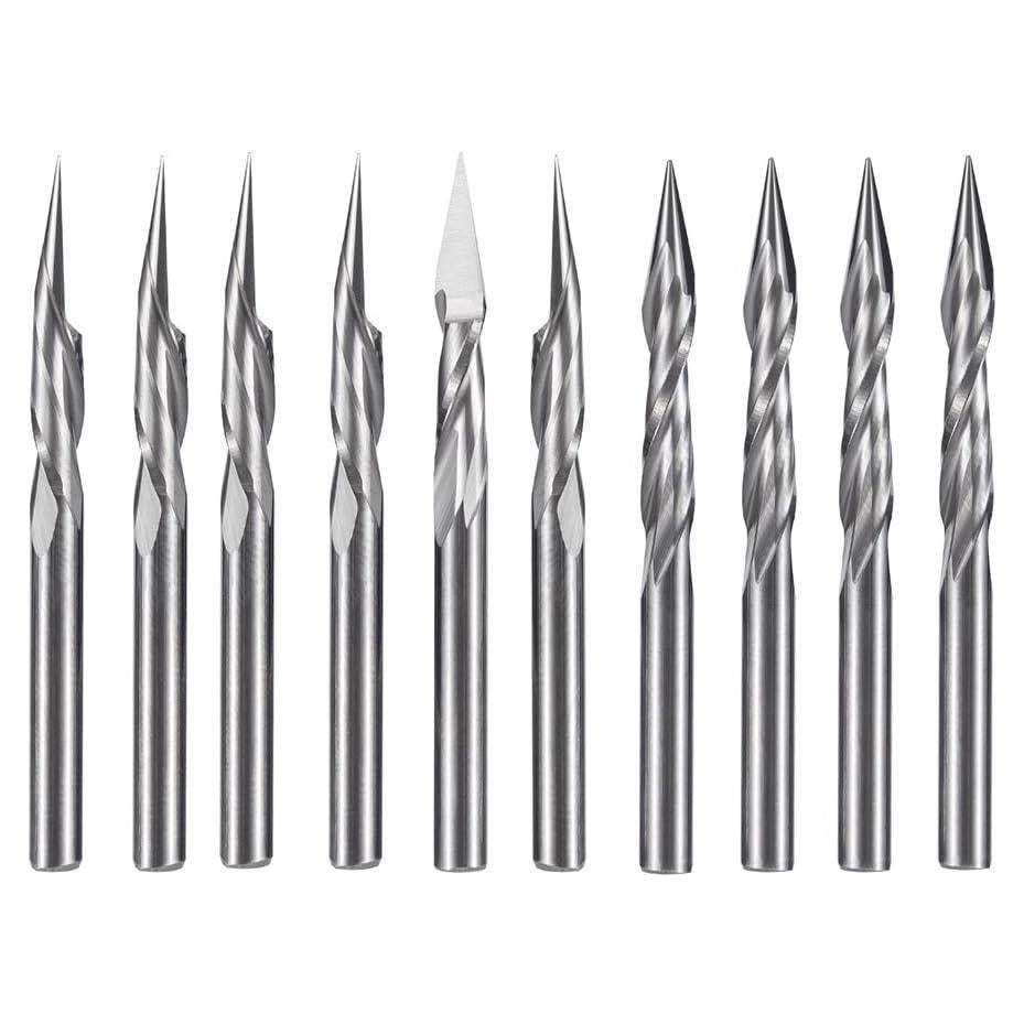 Juego de 10 Brocas de Grabado HUHAO 0.1mm Carburo CNC