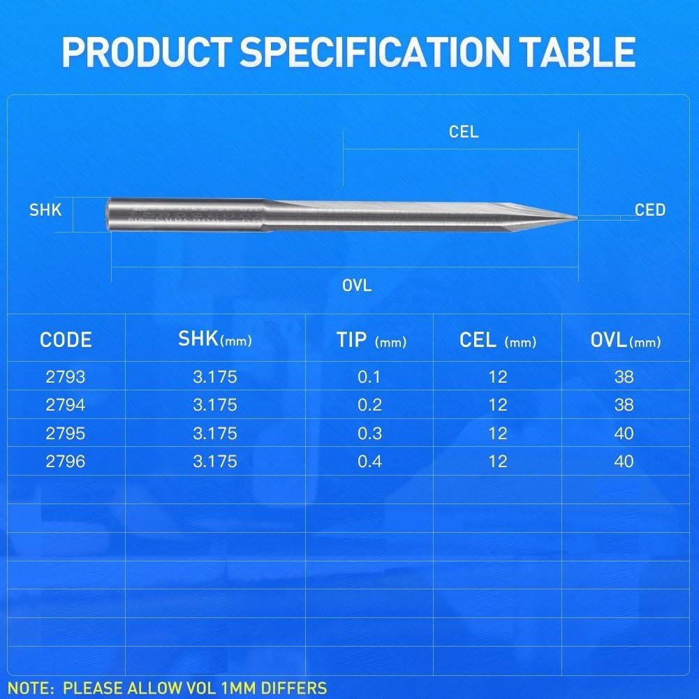Juego de 10 Brocas de Grabado HUHAO 0.1mm Carburo CNC