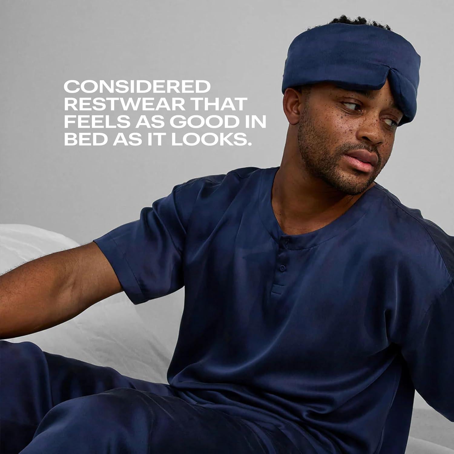 Máscara de Sueño Lunya de Seda Lavable - Azul Profundo - Grande