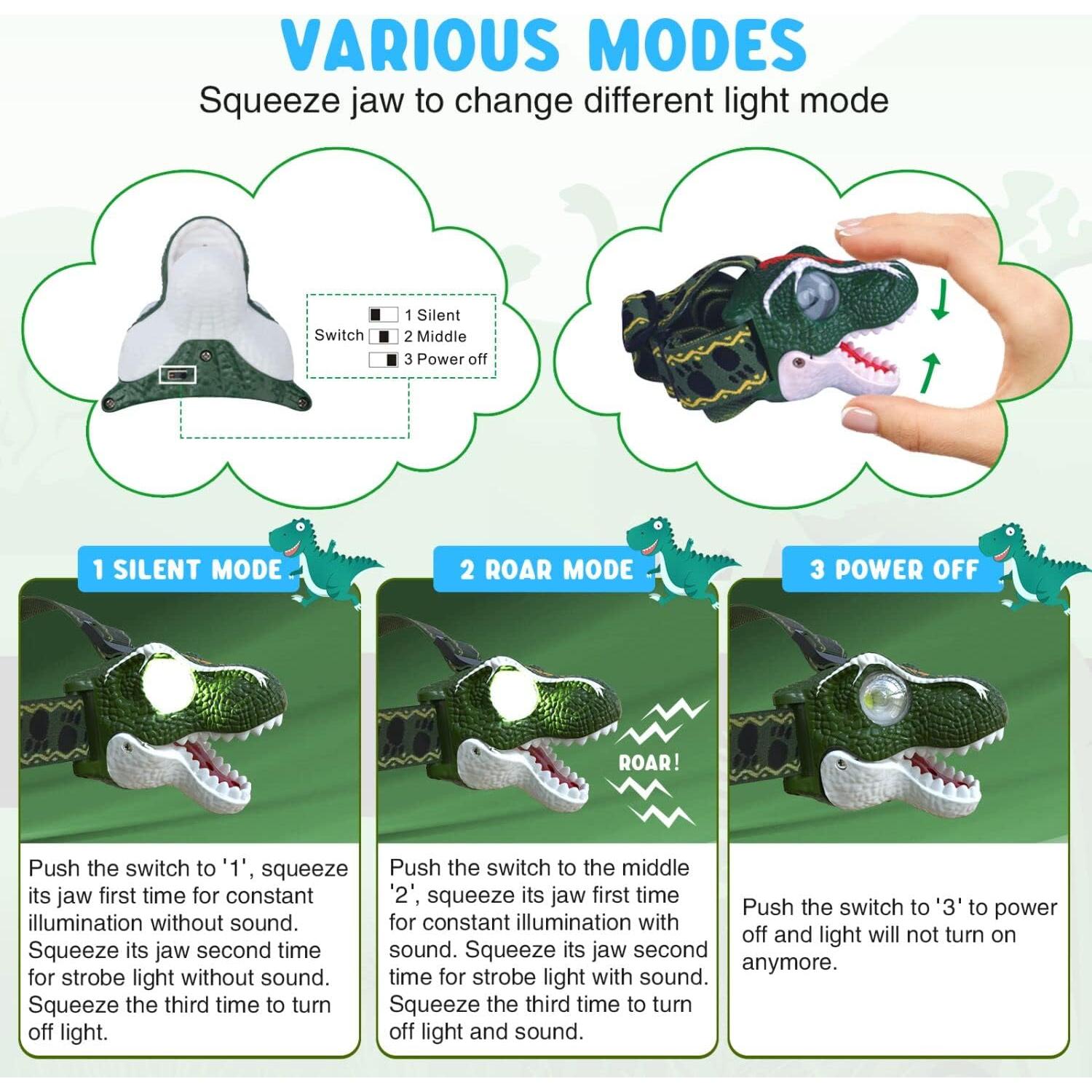 Linterna Frontal LED COSOOS para Niños Dinosaurio 97g