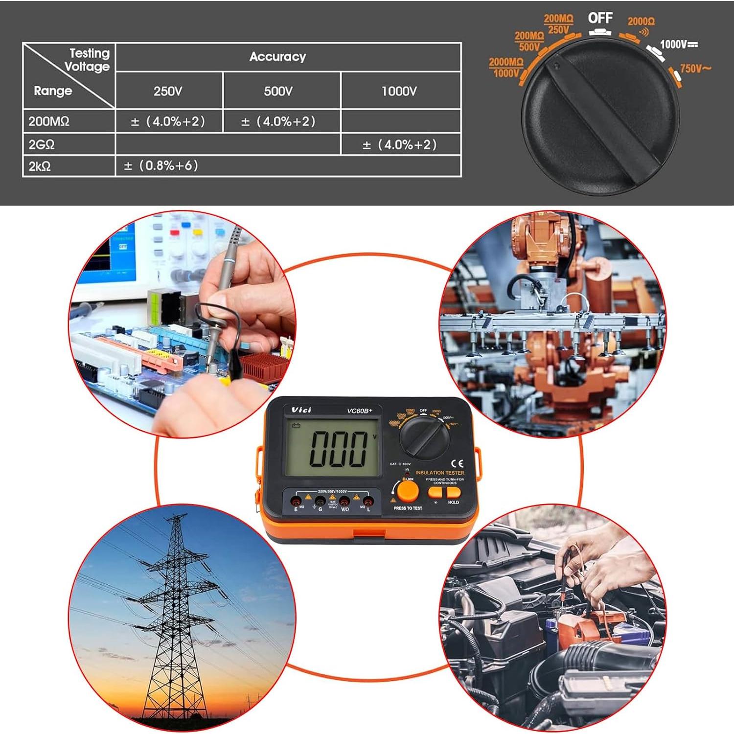 Probador de Aislamiento Digital JUNLIXN VC60B+ 250/500/1000V