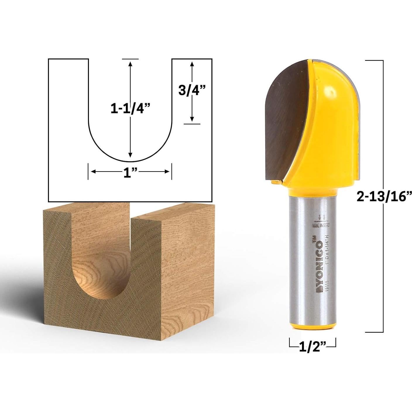 Fresa de Caja Central Yonico 19115 1" Diámetro Mango 1/2"