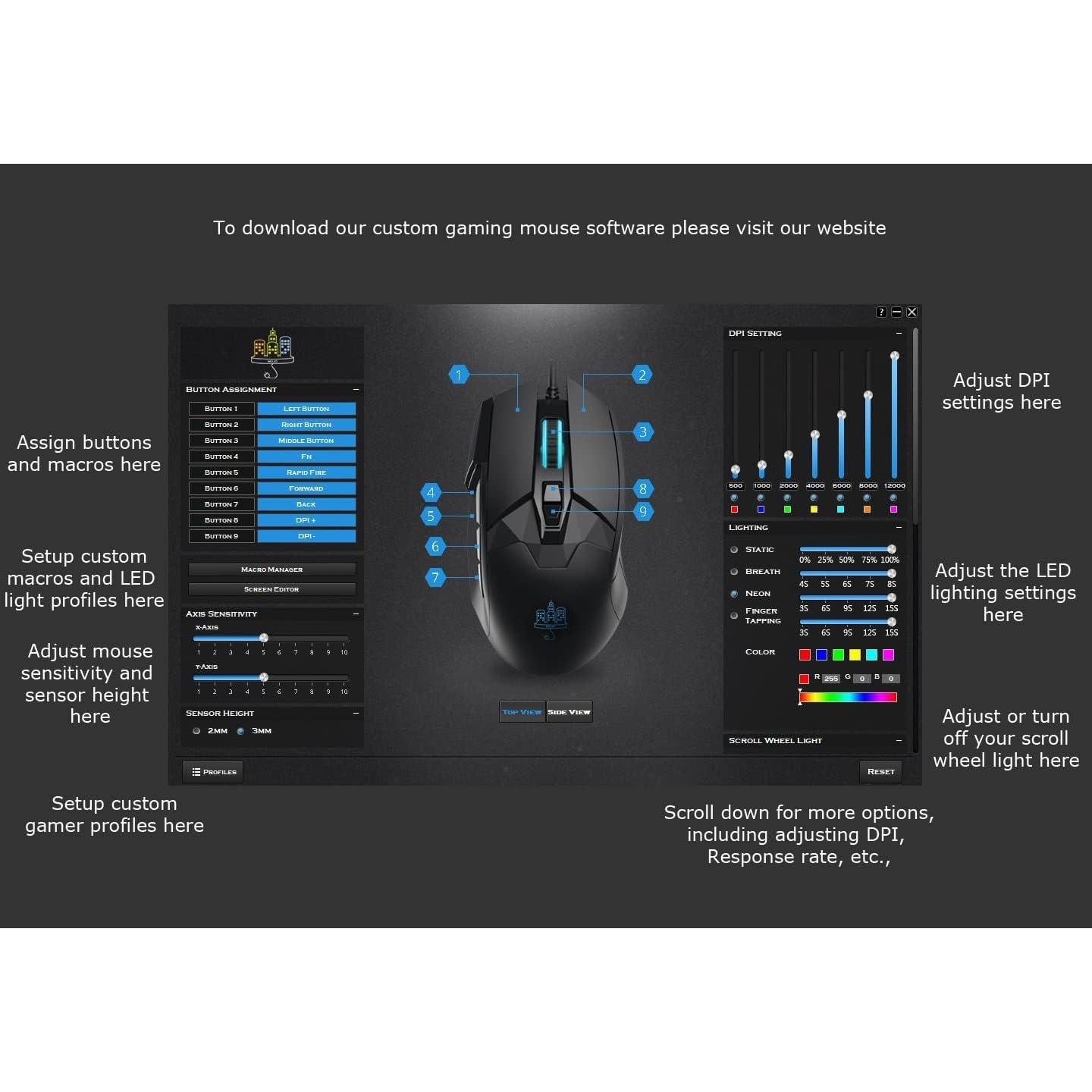 Ratón Gaming MOJO Pro Rendimiento Silencioso 12000 DPI