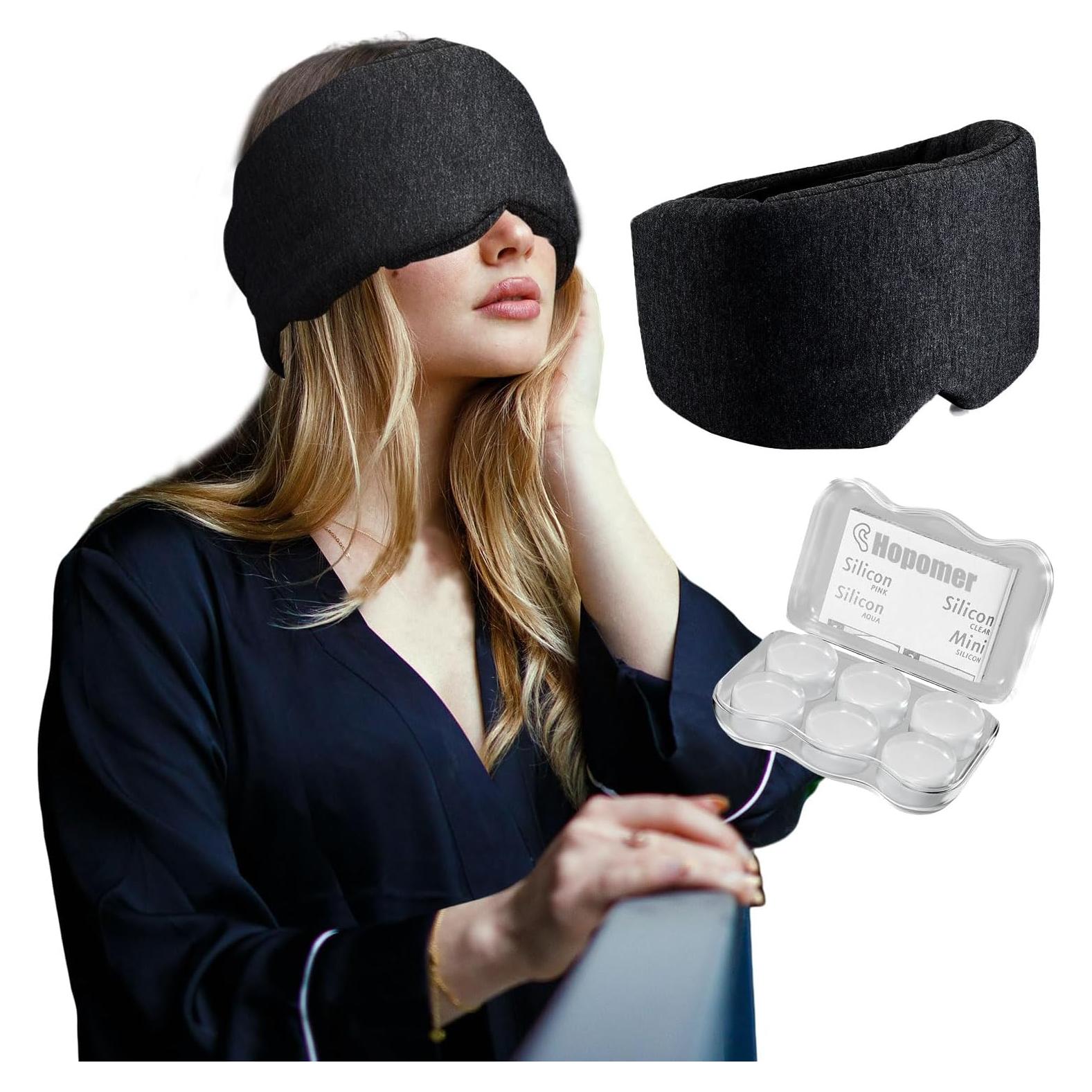 Set de Máscara para Dormir y Tapones de Oídos Hopomer - Negro