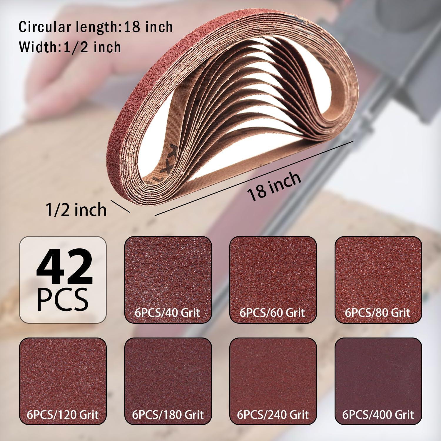 Cintas de Lijado 1/2" x 18" Taokyid - 42 Piezas, 40-400 Granos