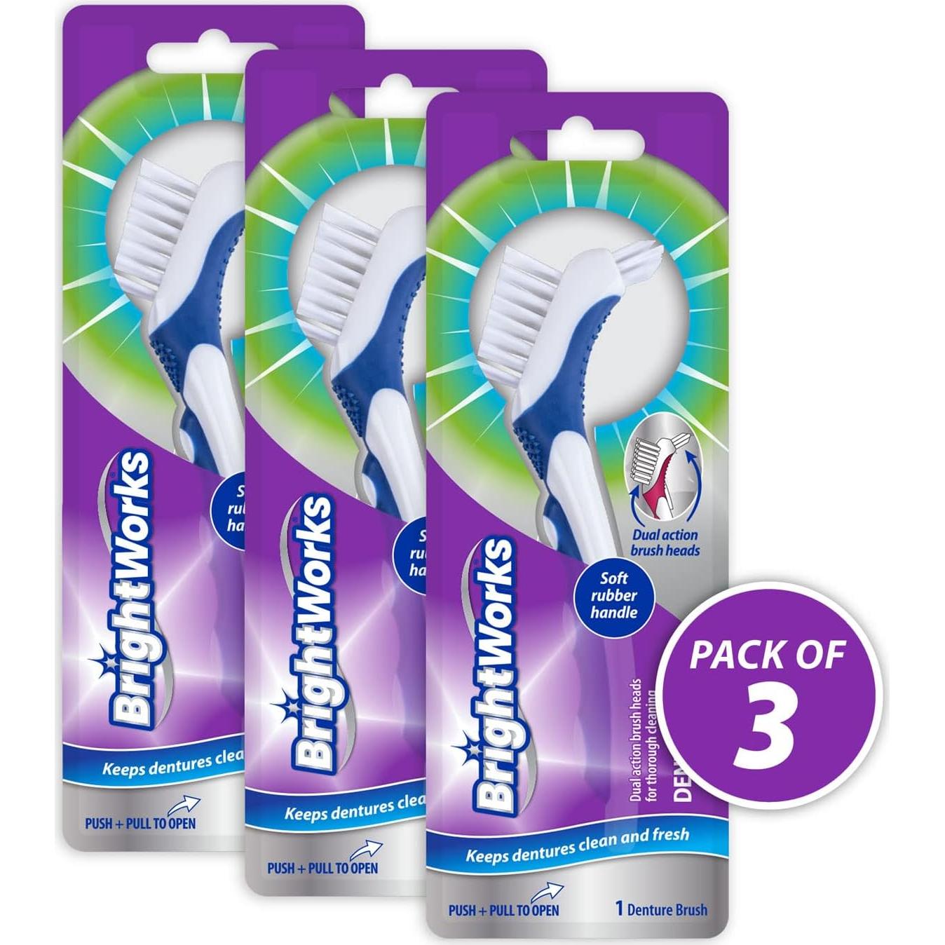 Cepillo para Dentaduras Brightworks 3 Piezas Accion Dual