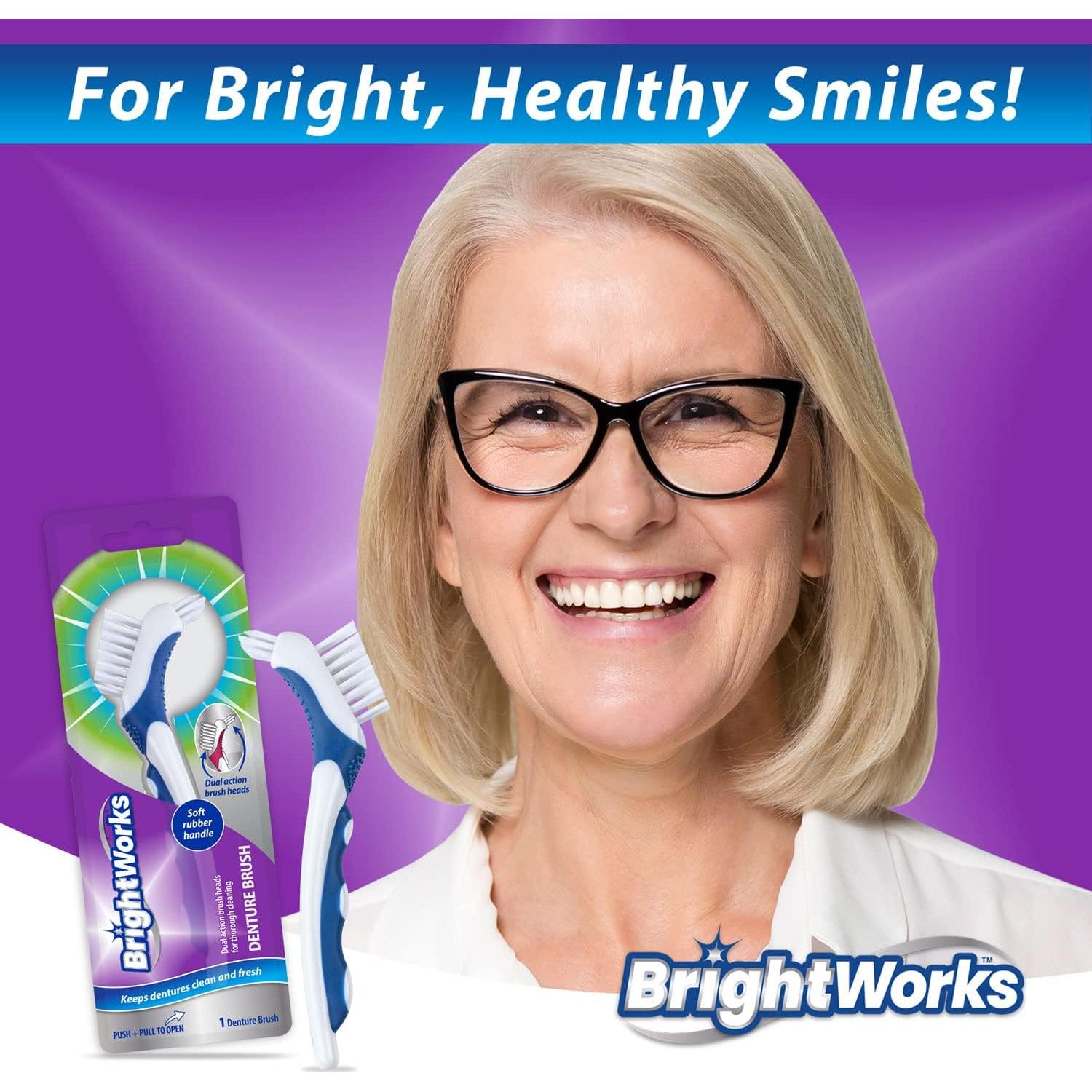 Cepillo para Dentaduras Brightworks 3 Piezas Accion Dual