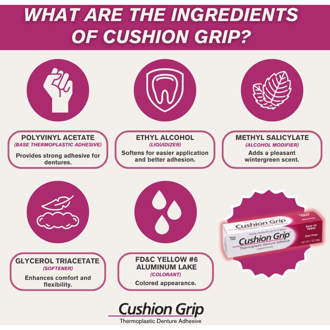 Adhesivo para Prótesis Dentales Cushion Grip 28.35 g - Sin Pegamento