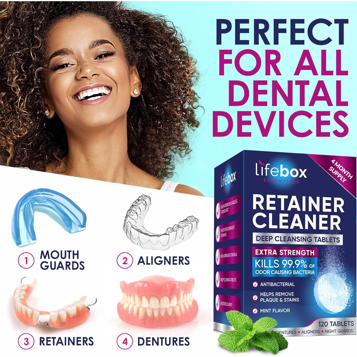 Tabletas Limpiadoras Lifebox 120 Tabletas Menta para Dentaduras