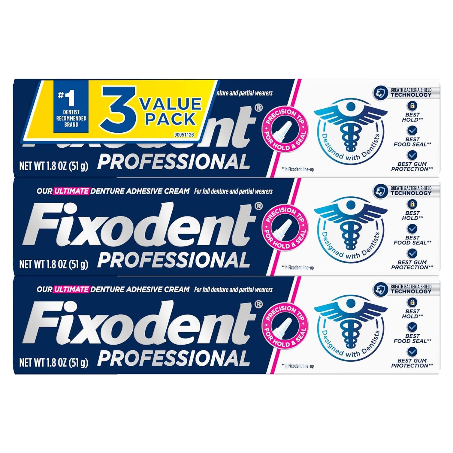 Crema Adhesiva para Dentaduras Fixodent Professional 3 Paquetes