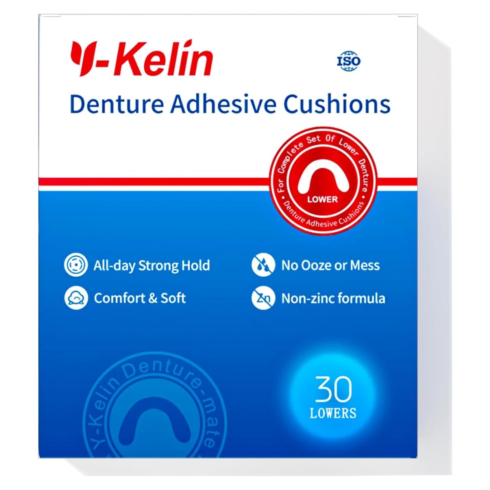 Y-Kelin Almohadillas Adhesivas para Dentaduras Inferiores 30 Pzas