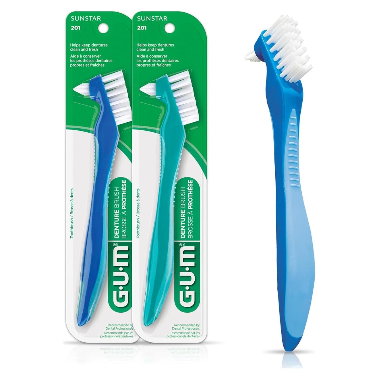 Cepillo de Dentaduras GUM Doble Cabeza Cerdas Duras 2 Piezas