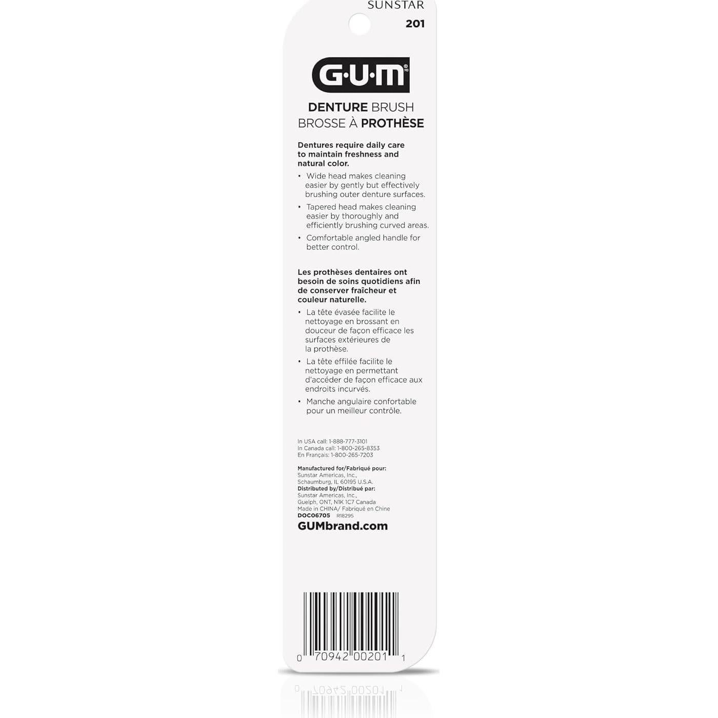 Cepillo de Dentaduras GUM Doble Cabeza Cerdas Duras 2 Piezas