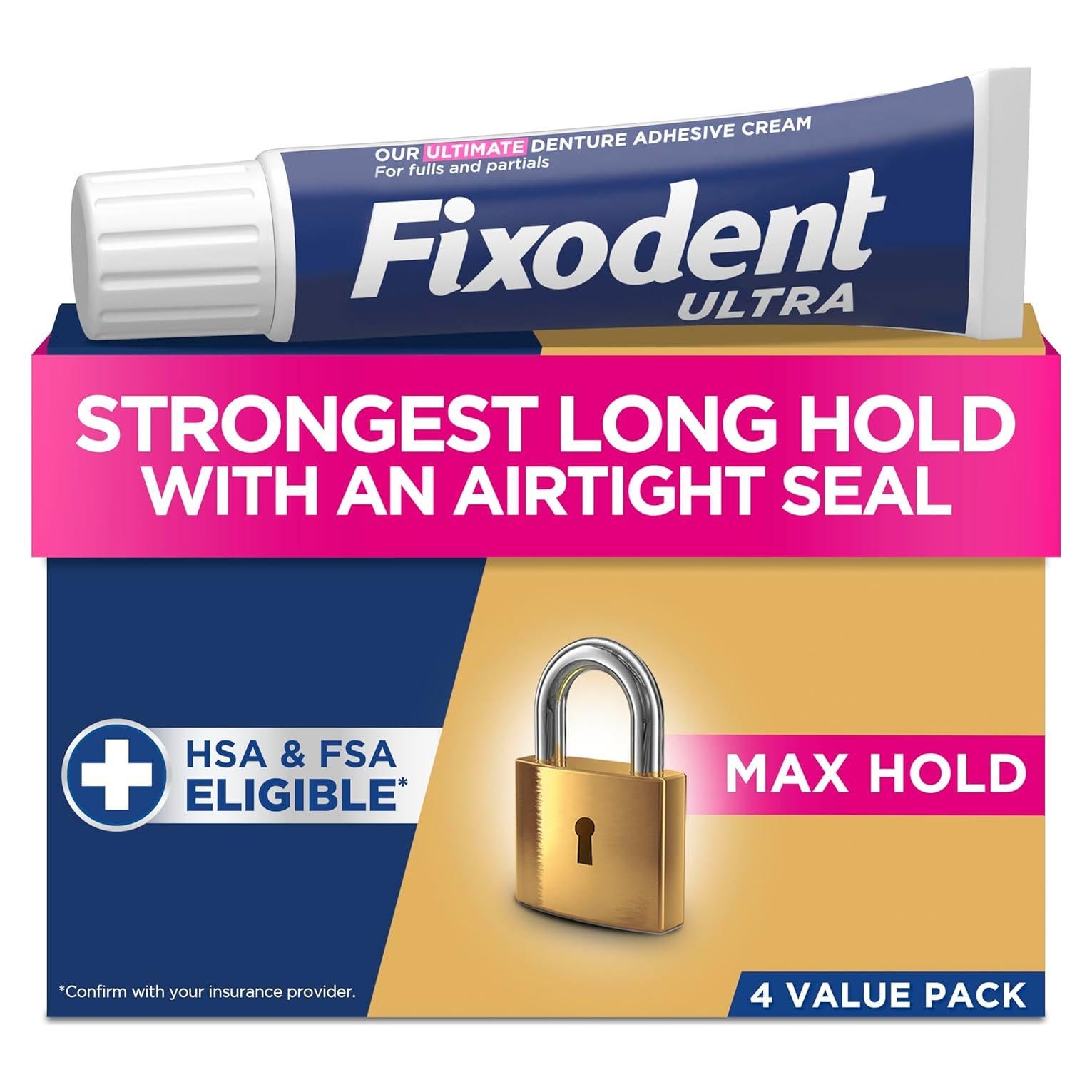 Adhesivo para Dentaduras Fixodent Ultra Max Hold 4x62.37g