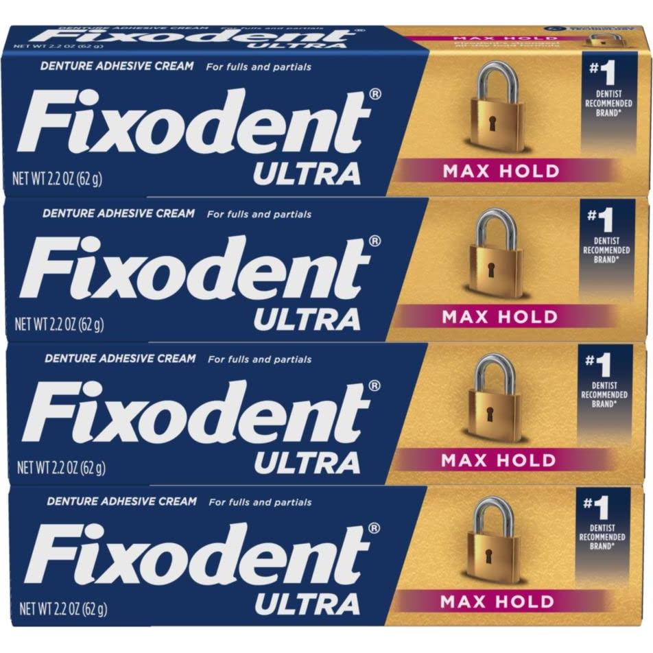 Adhesivo para Dentaduras Fixodent Ultra Max Hold 4x62.37g