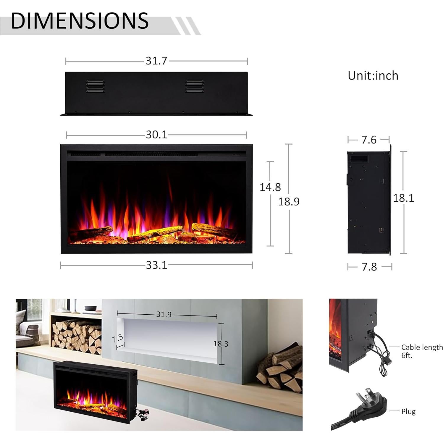 Chimenea Eléctrica Recesada Legend Flame 750W/1500W 33"