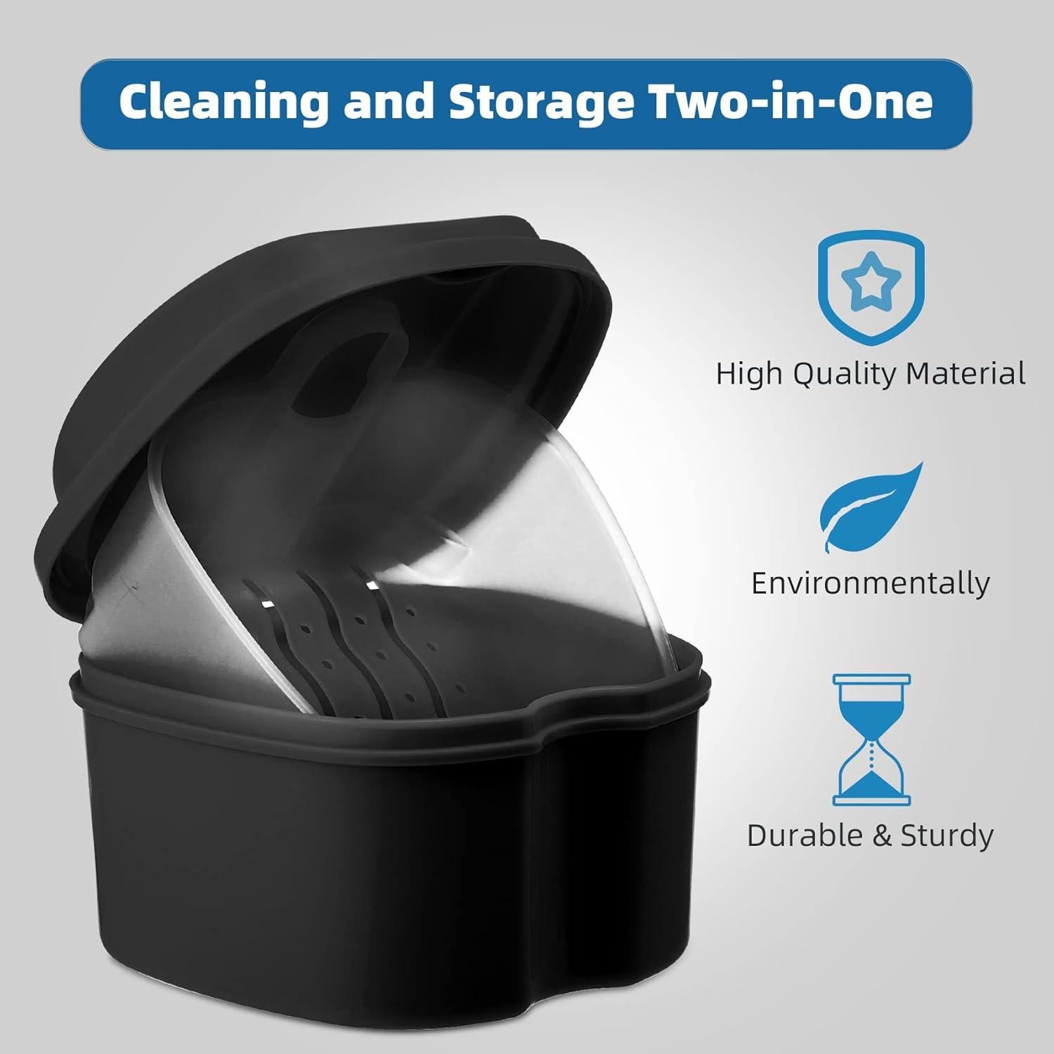 Estuche de Limpieza Annhua para Dentaduras - Negro