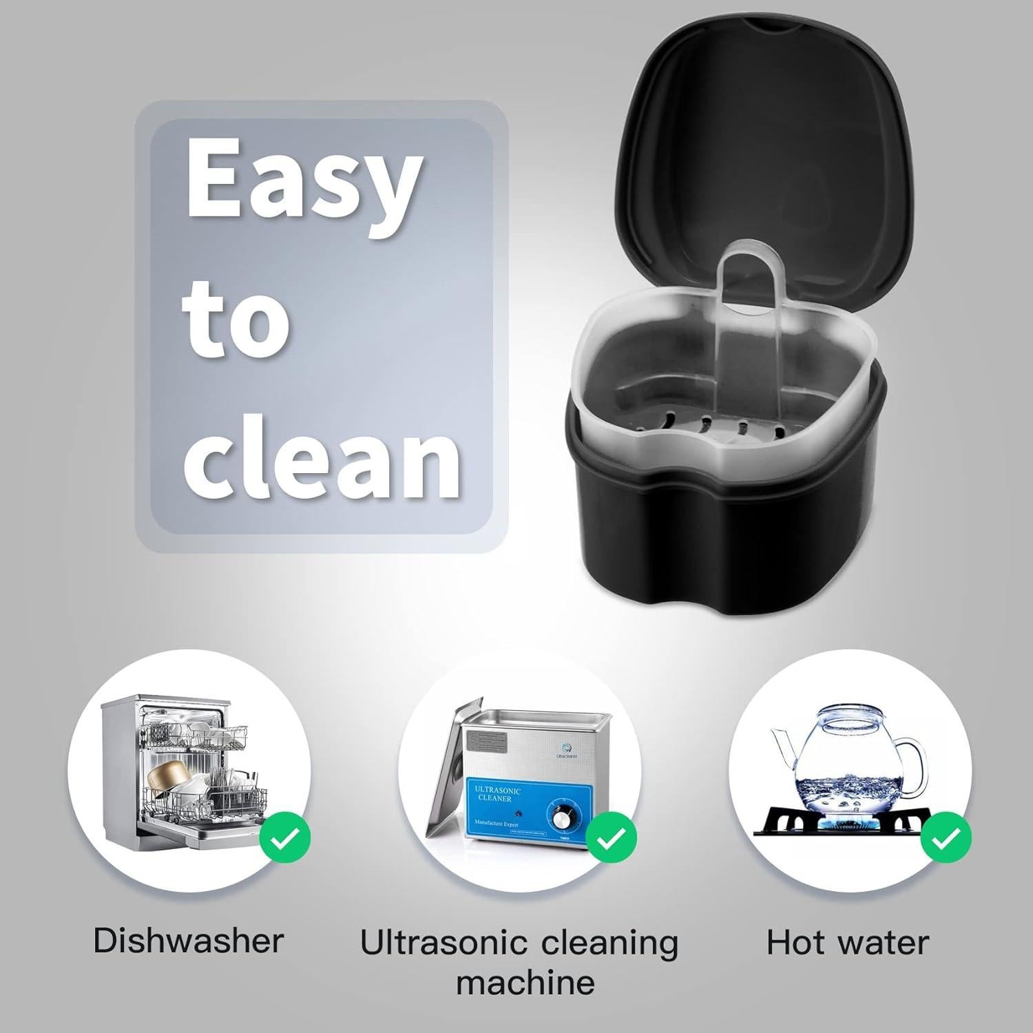 Estuche de Limpieza Annhua para Dentaduras - Negro