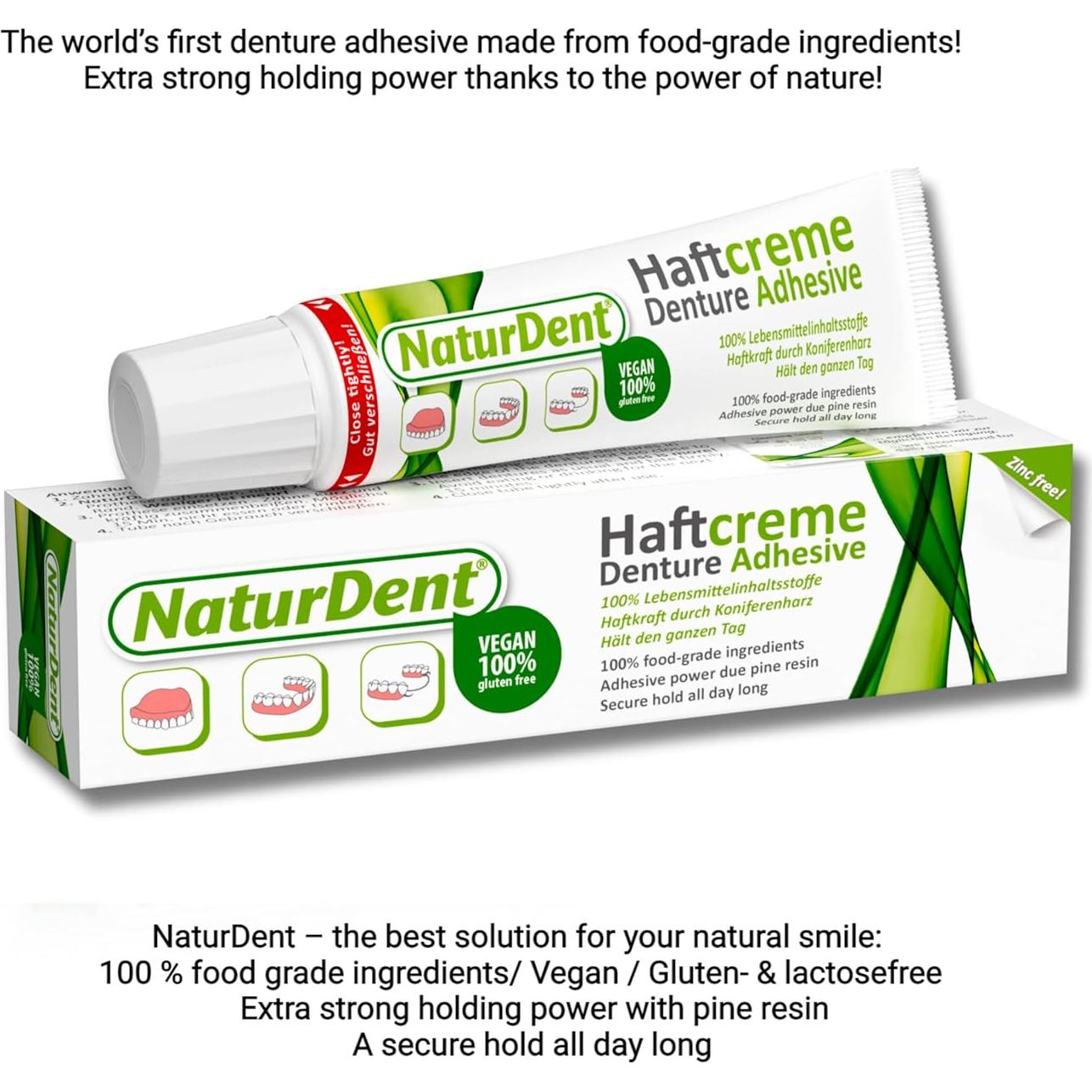 Adhesivo Natural para Dentaduras NaturDent 45g Sin Zinc