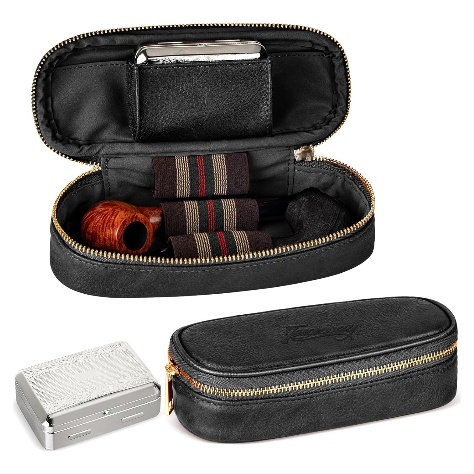 Funda de Cuero PU para 2 Pipás y Accesorios Tesonway - Negro