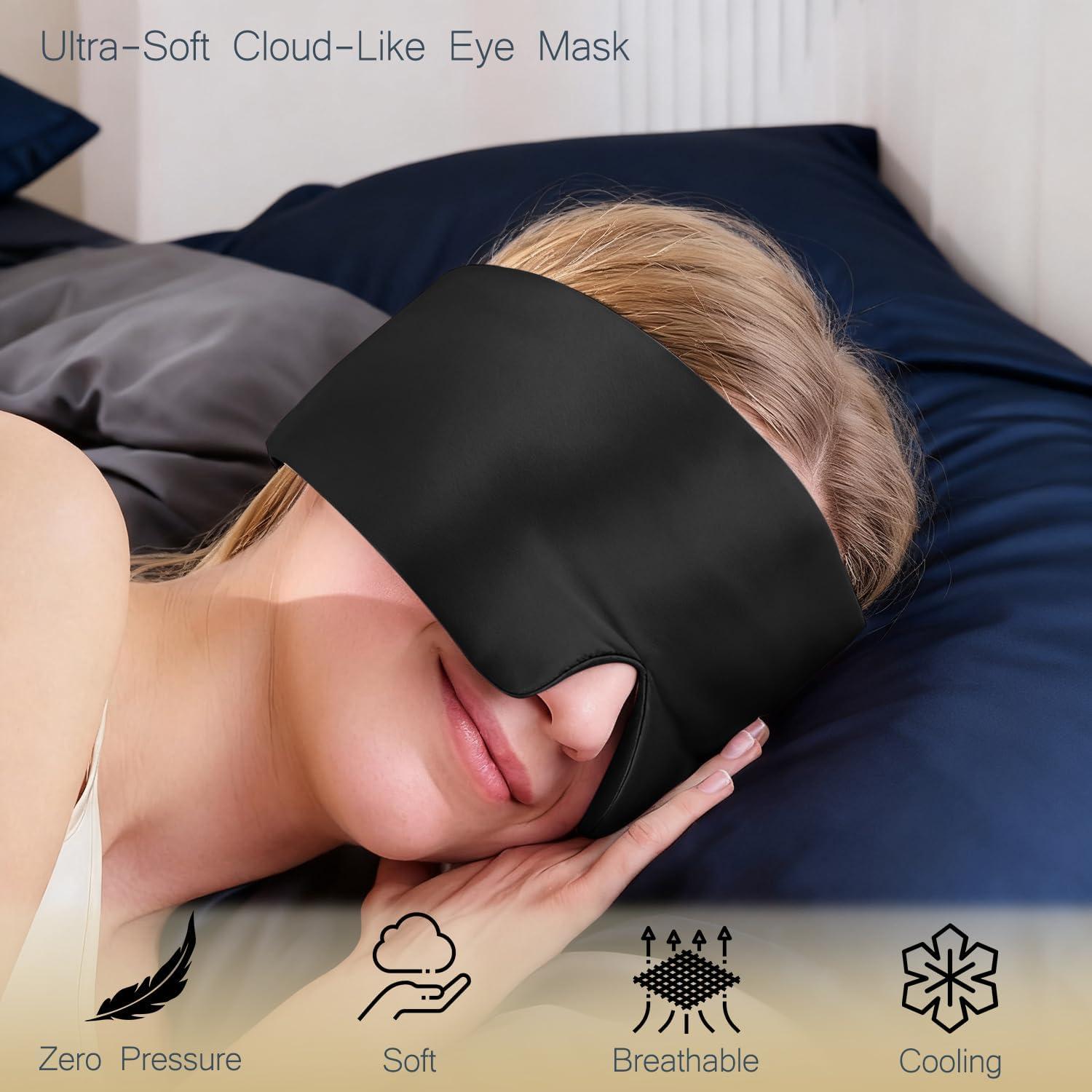 Máscara de Sueño de Seda Ajustable para Ojos - Negro