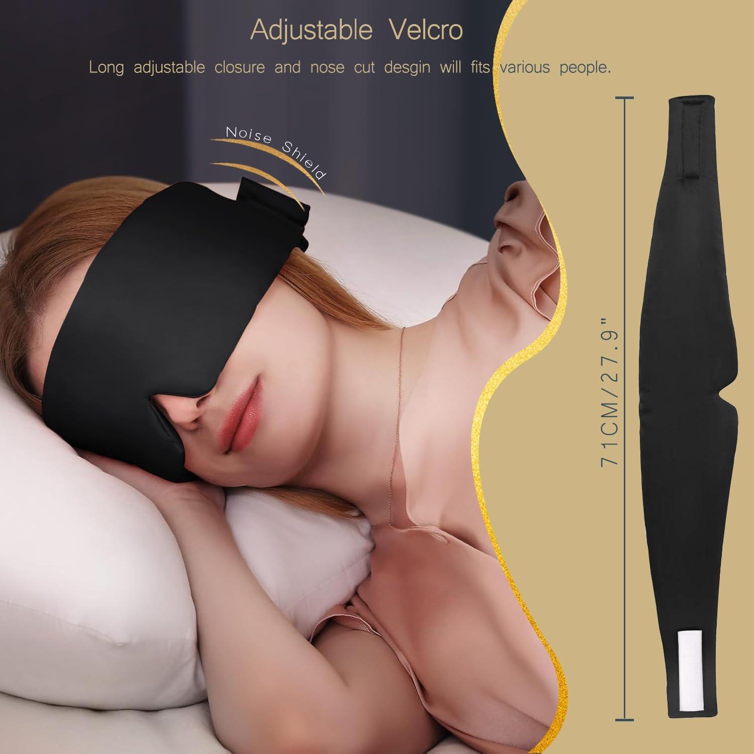 Máscara de Sueño de Seda Ajustable para Ojos - Negro