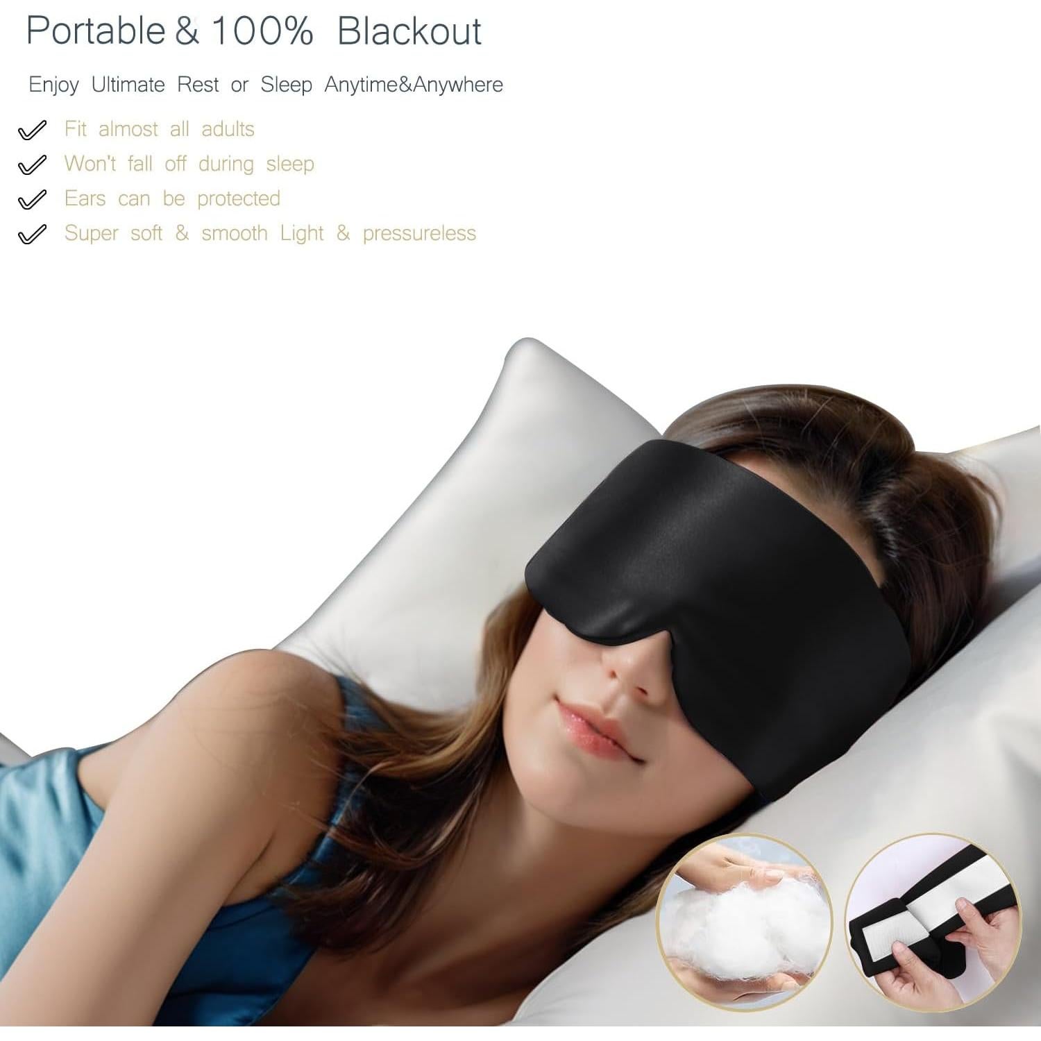 Máscara de Sueño de Seda Ajustable para Ojos - Negro