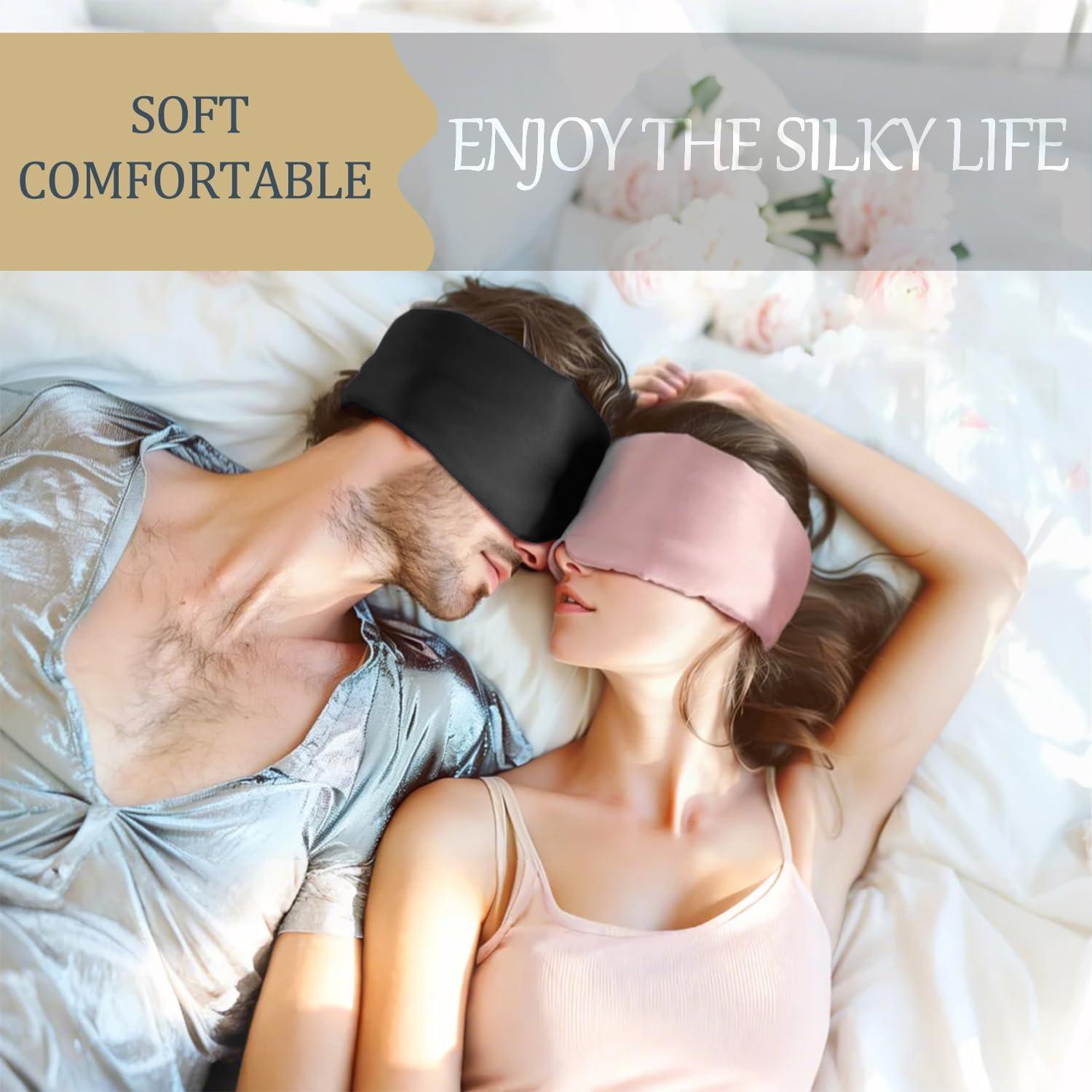 Máscara de Sueño de Seda Ajustable para Ojos - Negro