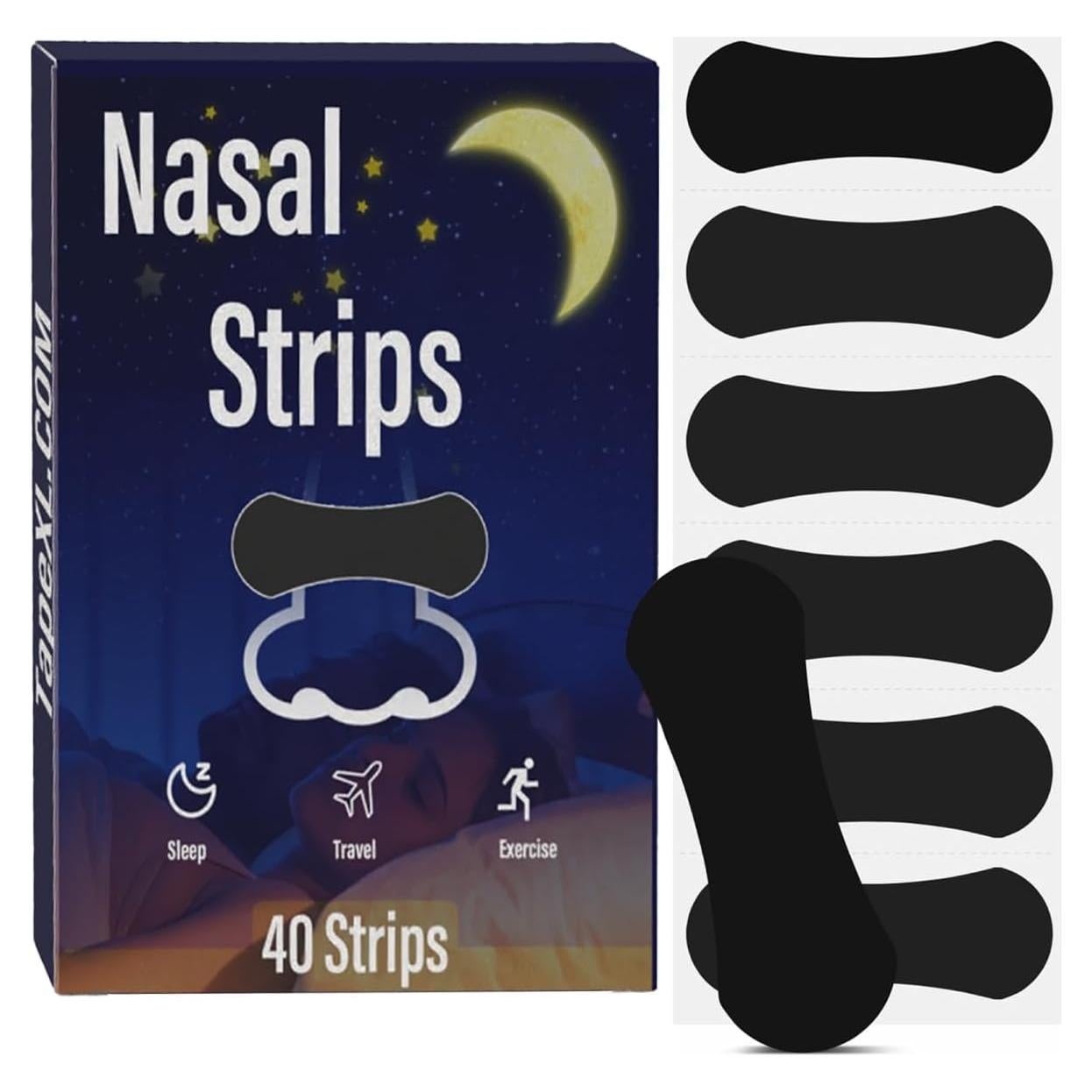 Tiras Nasales Breathe Easy - 40 Unidades, Fuerza Extra, Negra