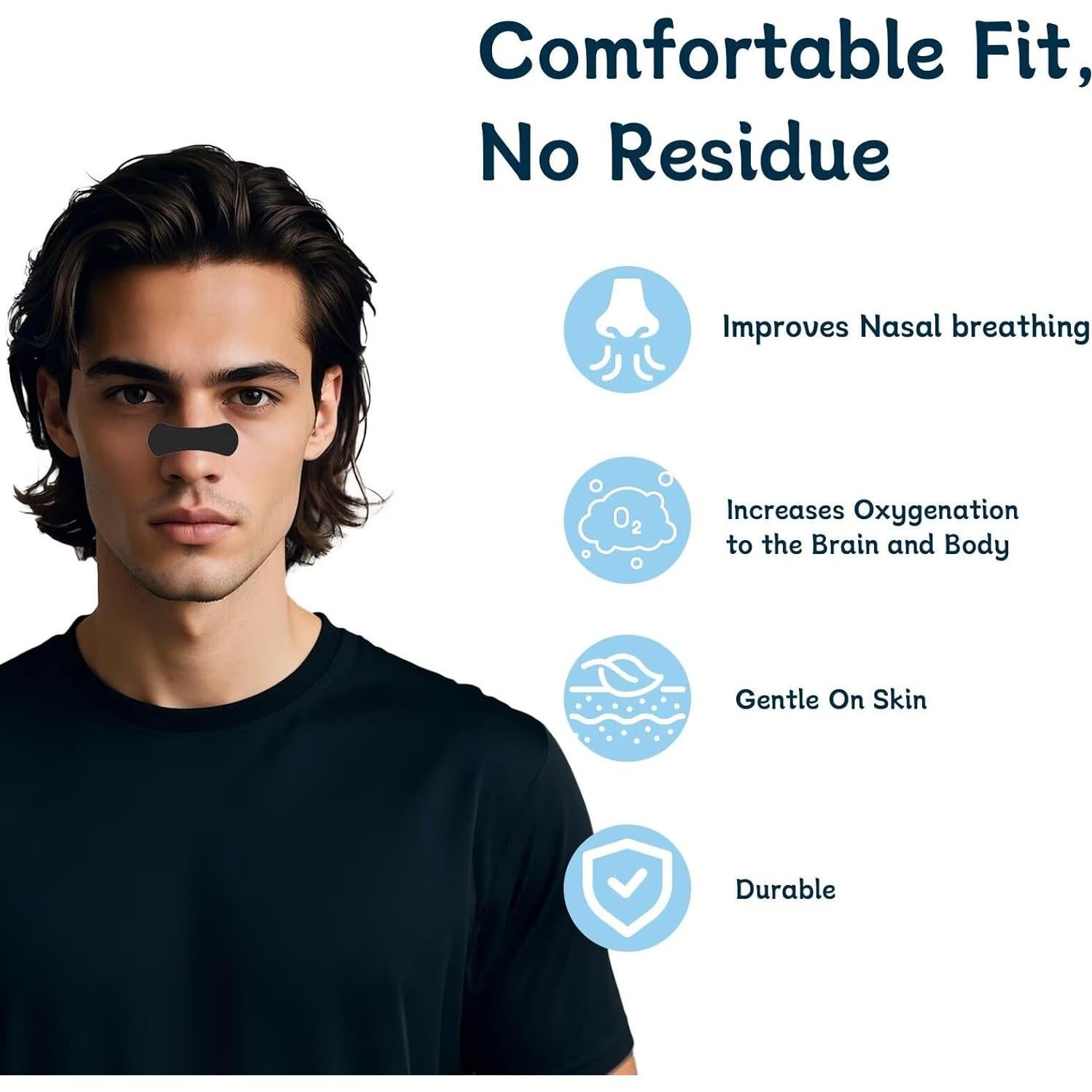 Tiras Nasales Breathe Easy - 40 Unidades, Fuerza Extra, Negra