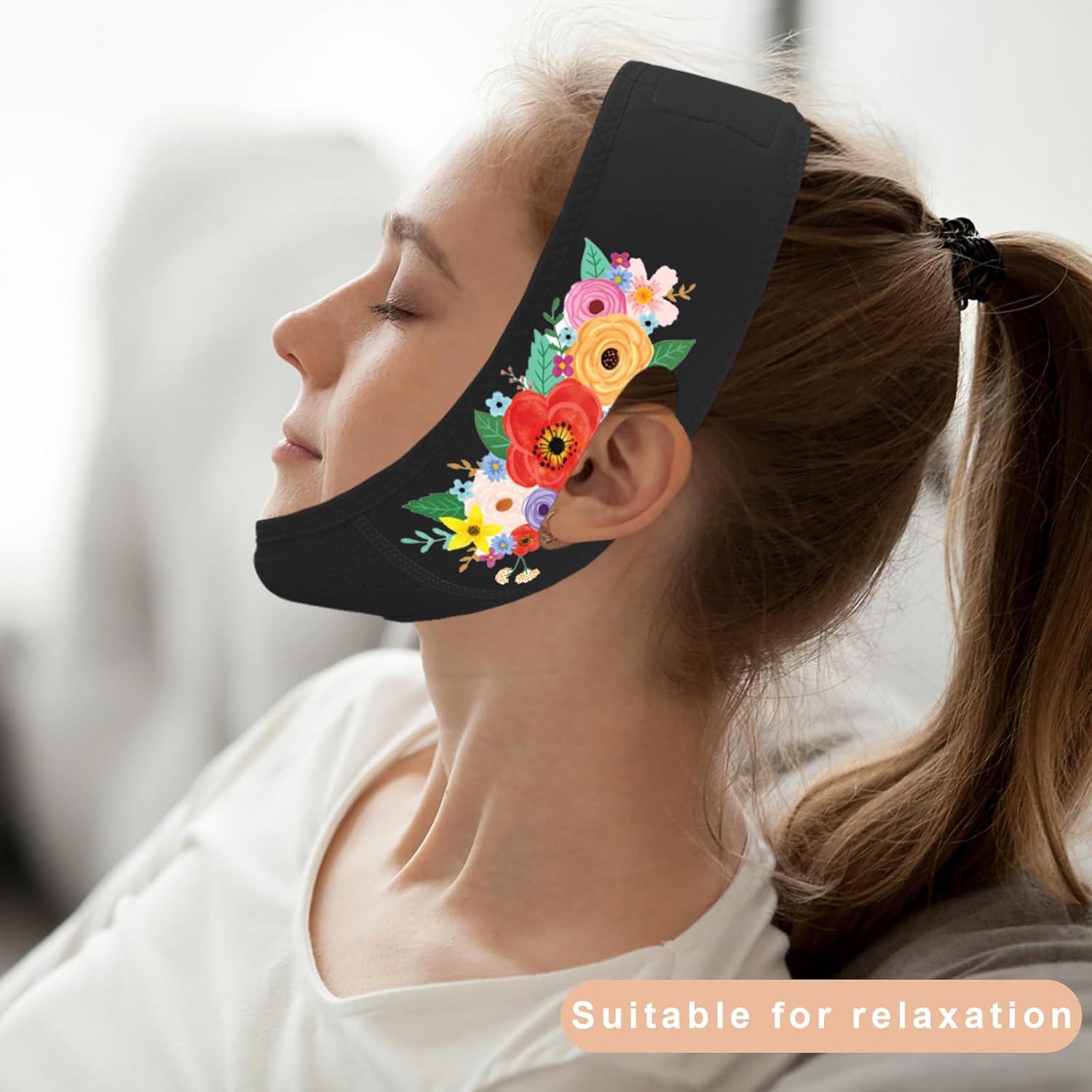 Chin Strap for Sleeping, V Line Lifting Mask, Wildflowers for Summer Travel, Reusable Face Strap, Jaw Exerciser (black)