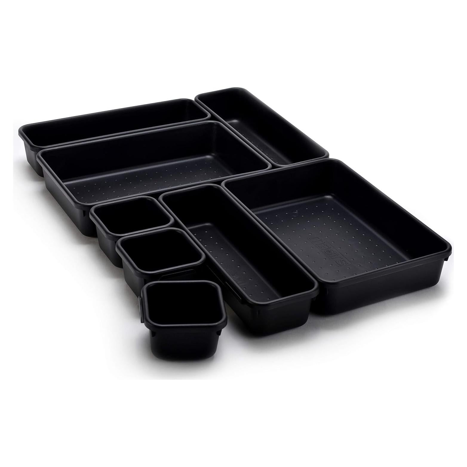 Organizadores de Cajones Masirs - Juego de 8 Piezas, Plástico Negro
