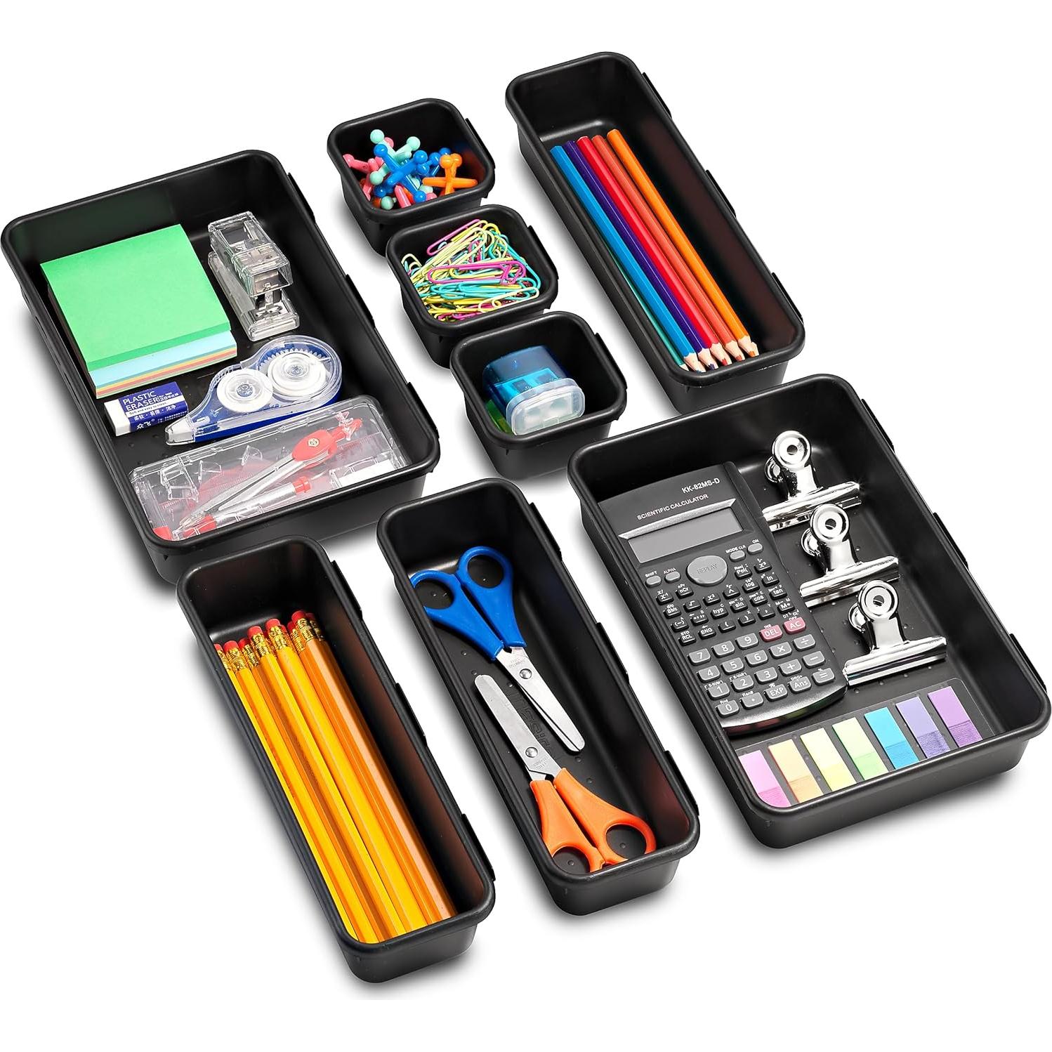 Organizadores de Cajones Masirs - Juego de 8 Piezas, Plástico Negro