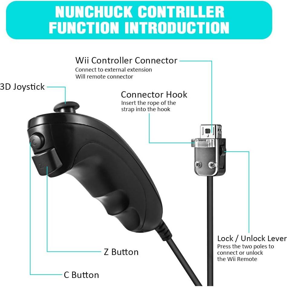 Controladores Nunchuk KIWITATA para Wii y Wii U - 2 Pack Negro