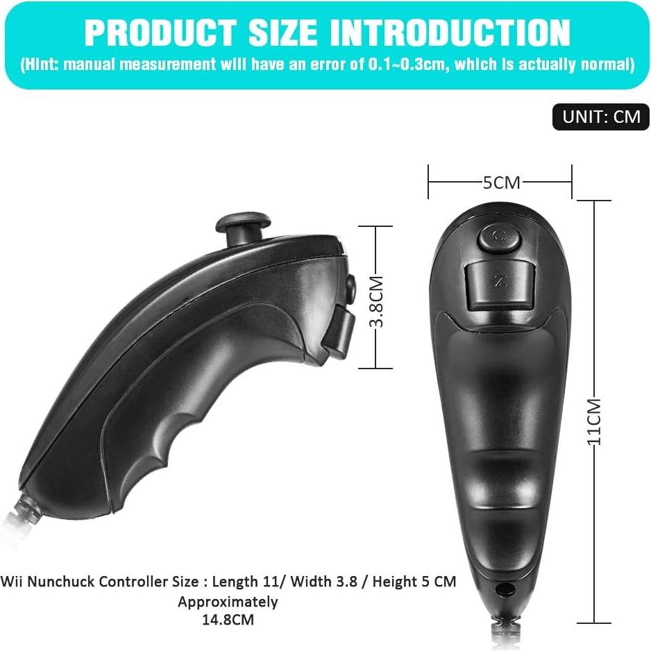 Controladores Nunchuk KIWITATA para Wii y Wii U - 2 Pack Negro