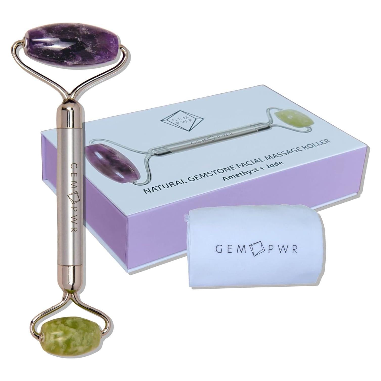 Rodillo Facial Doble Amatista y Jade GEM PWR - 2 en 1