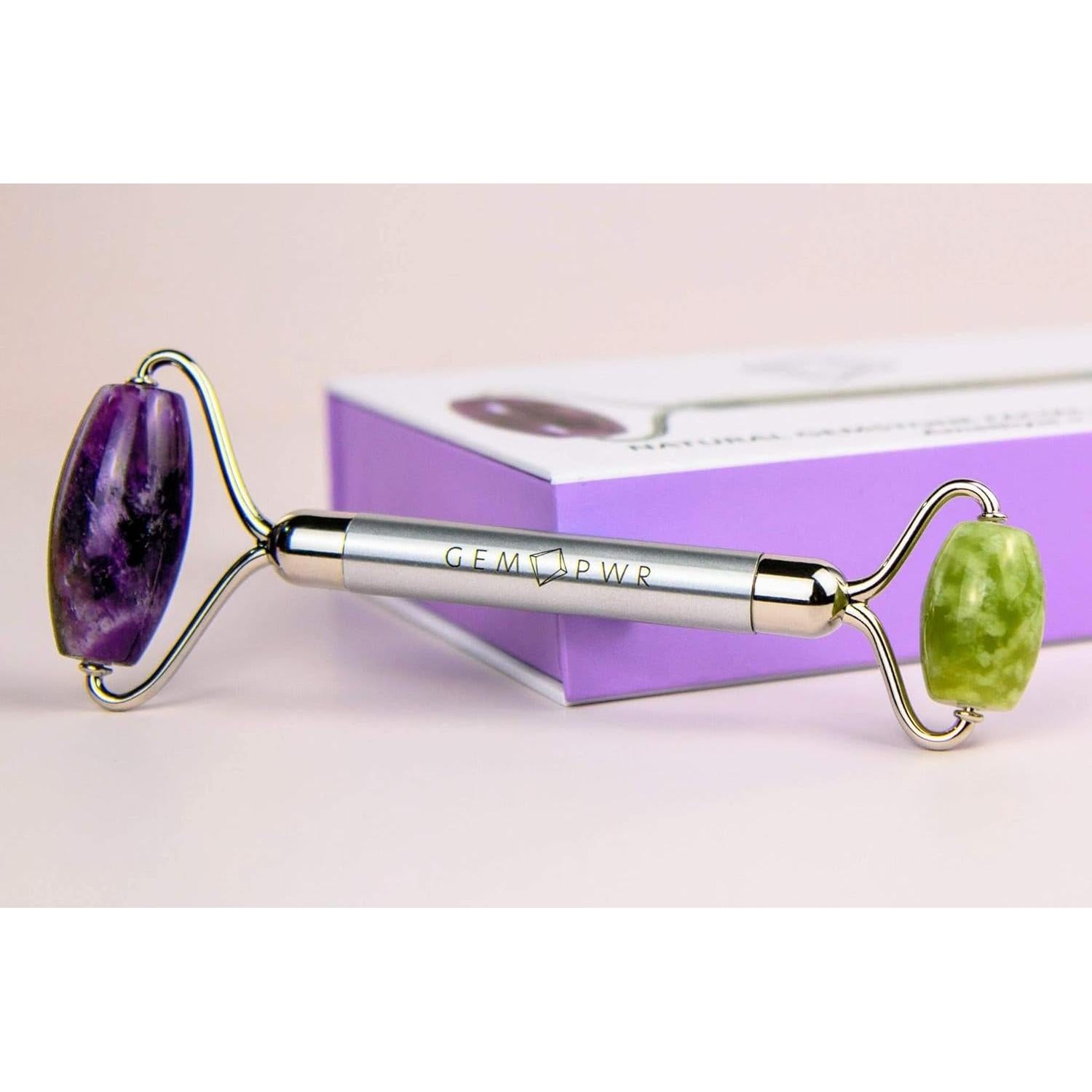 Rodillo Facial Doble Amatista y Jade GEM PWR - 2 en 1