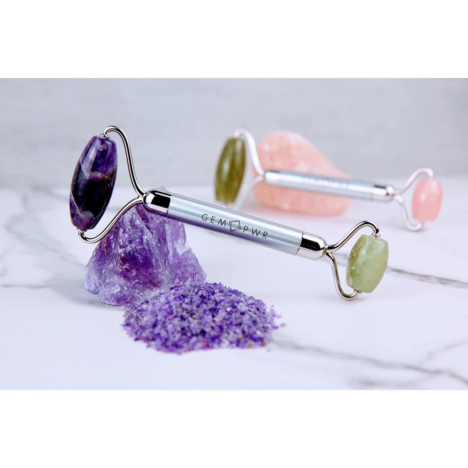 Rodillo Facial Doble Amatista y Jade GEM PWR - 2 en 1