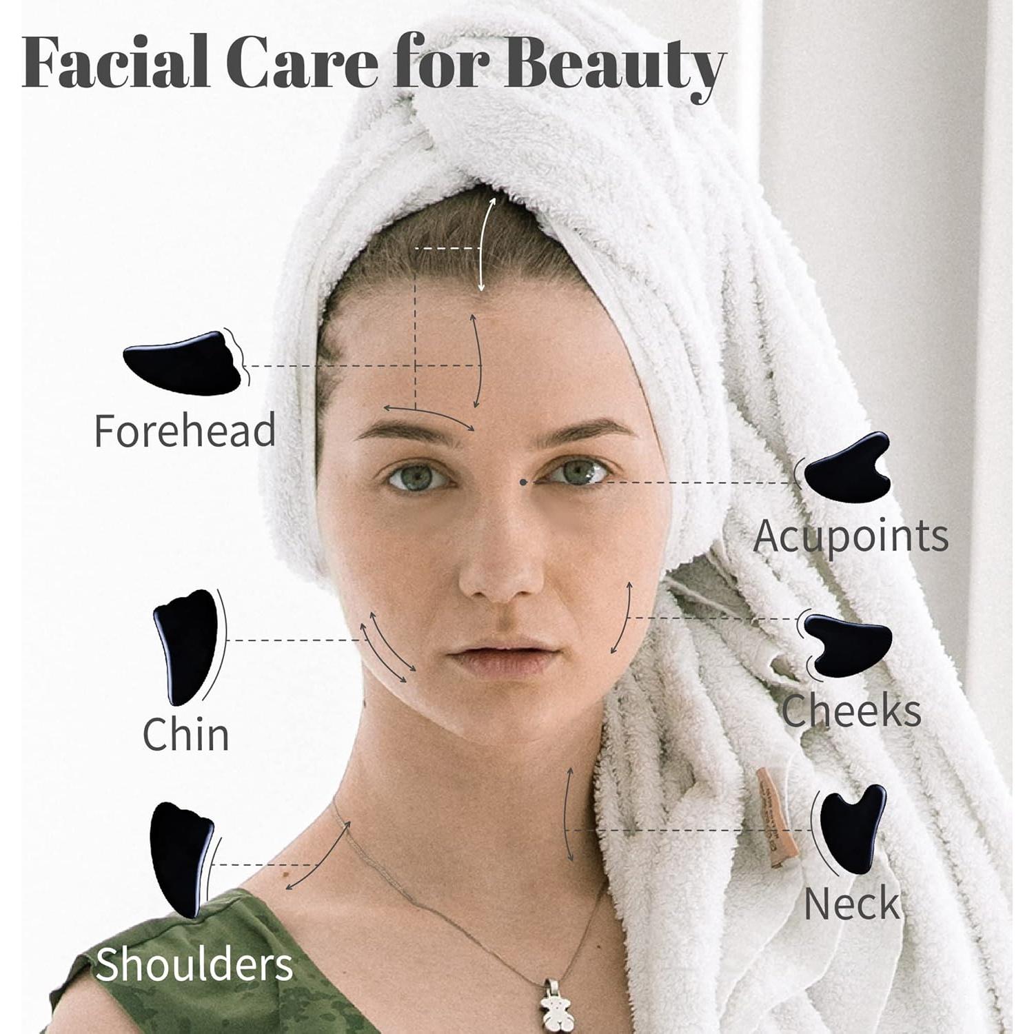 Herramienta de Masaje Guasha Rena Chris 4 Pcs Facial Negro