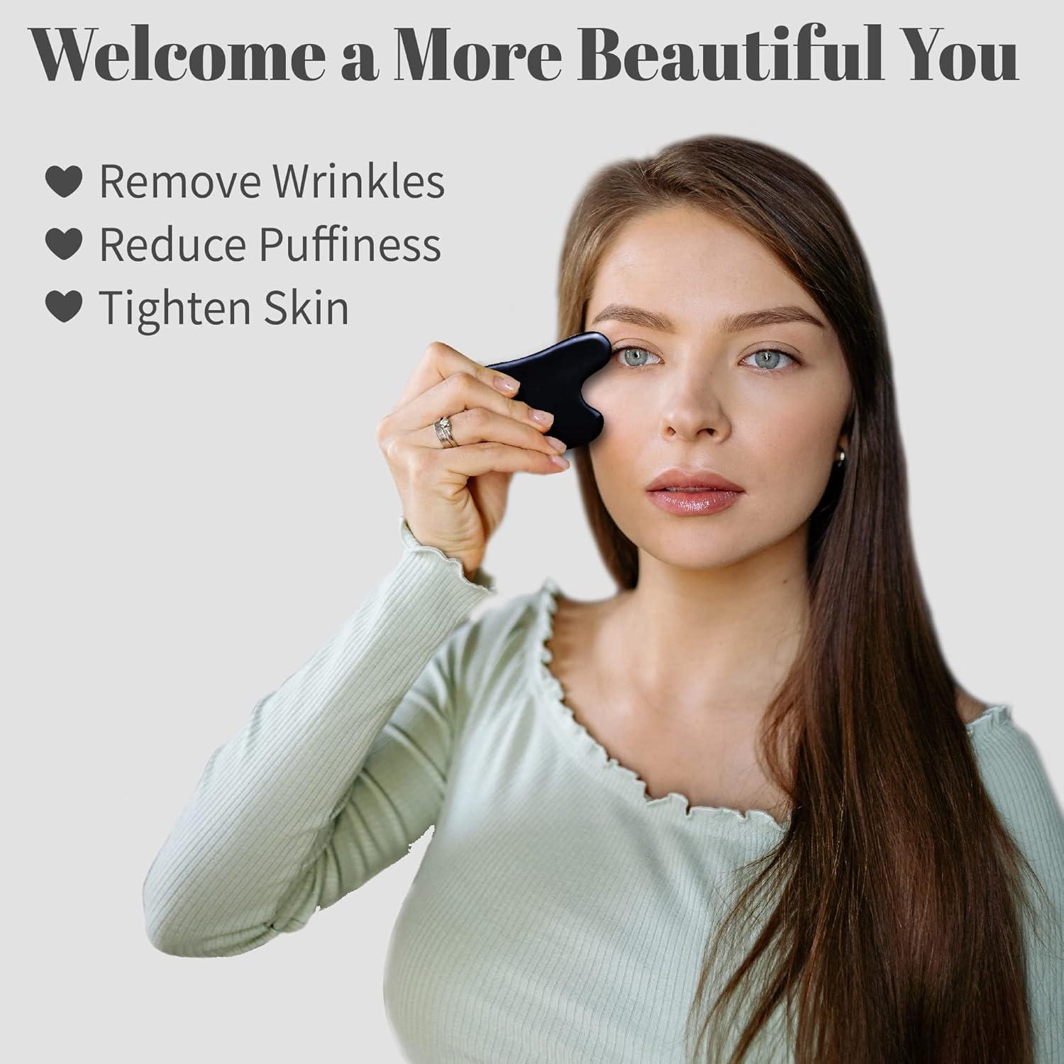 Herramienta de Masaje Guasha Rena Chris 4 Pcs Facial Negro