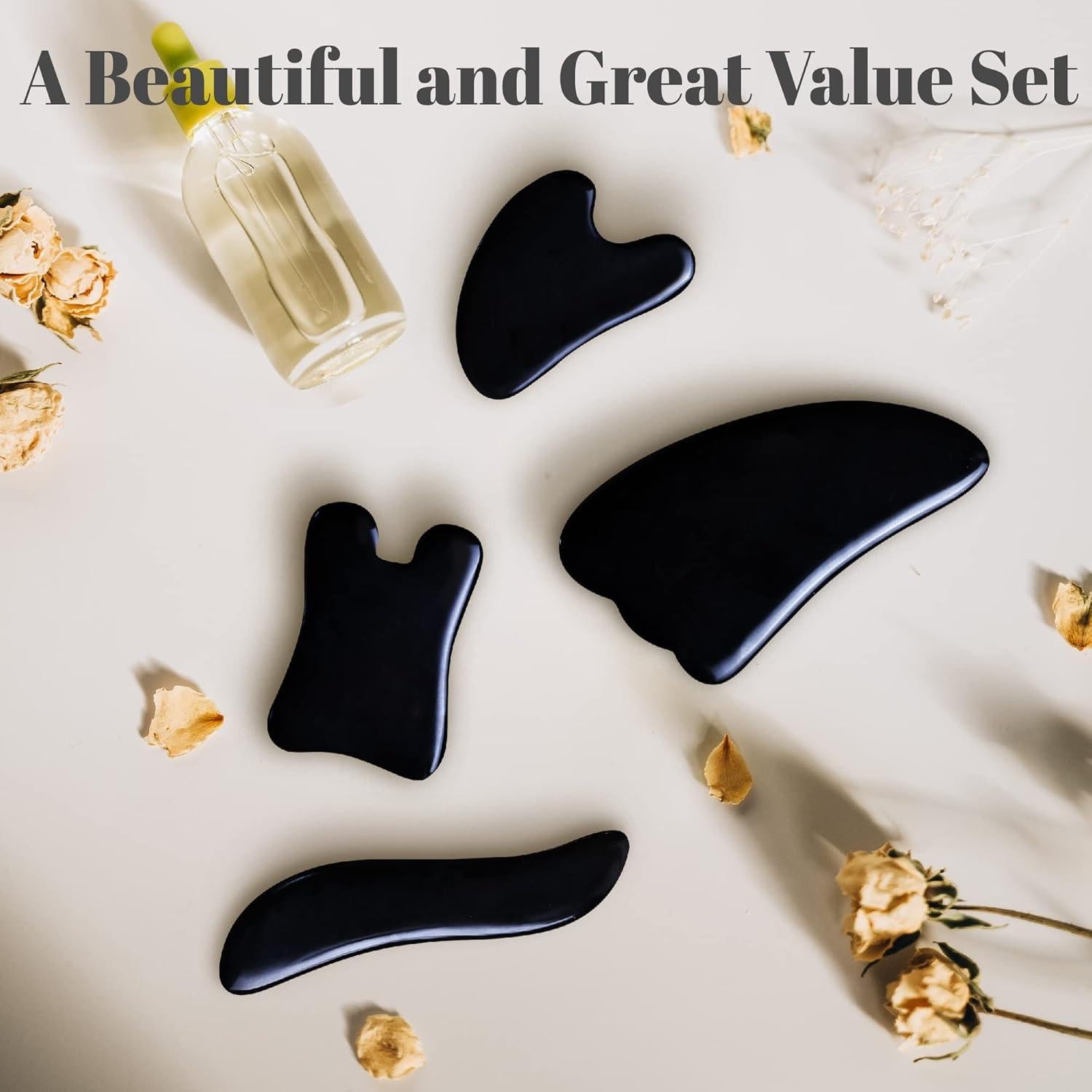 Herramienta de Masaje Guasha Rena Chris 4 Pcs Facial Negro