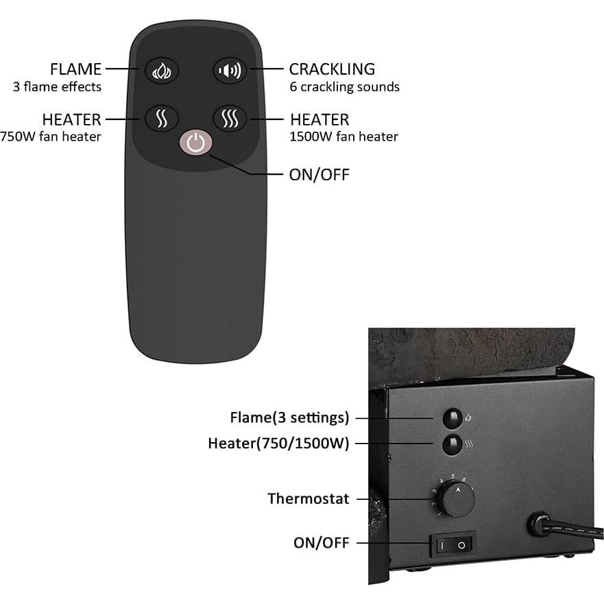 Estufa Eléctrica Legend Flame EF484 750W/1500W con Control Remoto